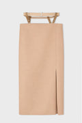 BELTED SLIT TAILORED SKIRT BEIGE