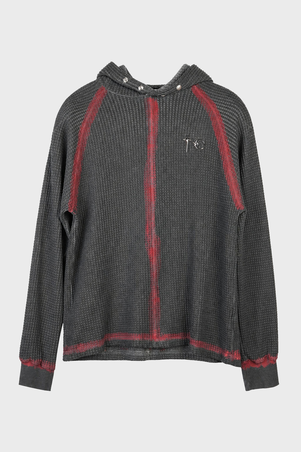 BULK SHOULDER PAINTED LINE WAFFLE HOODIE BLACK/RED