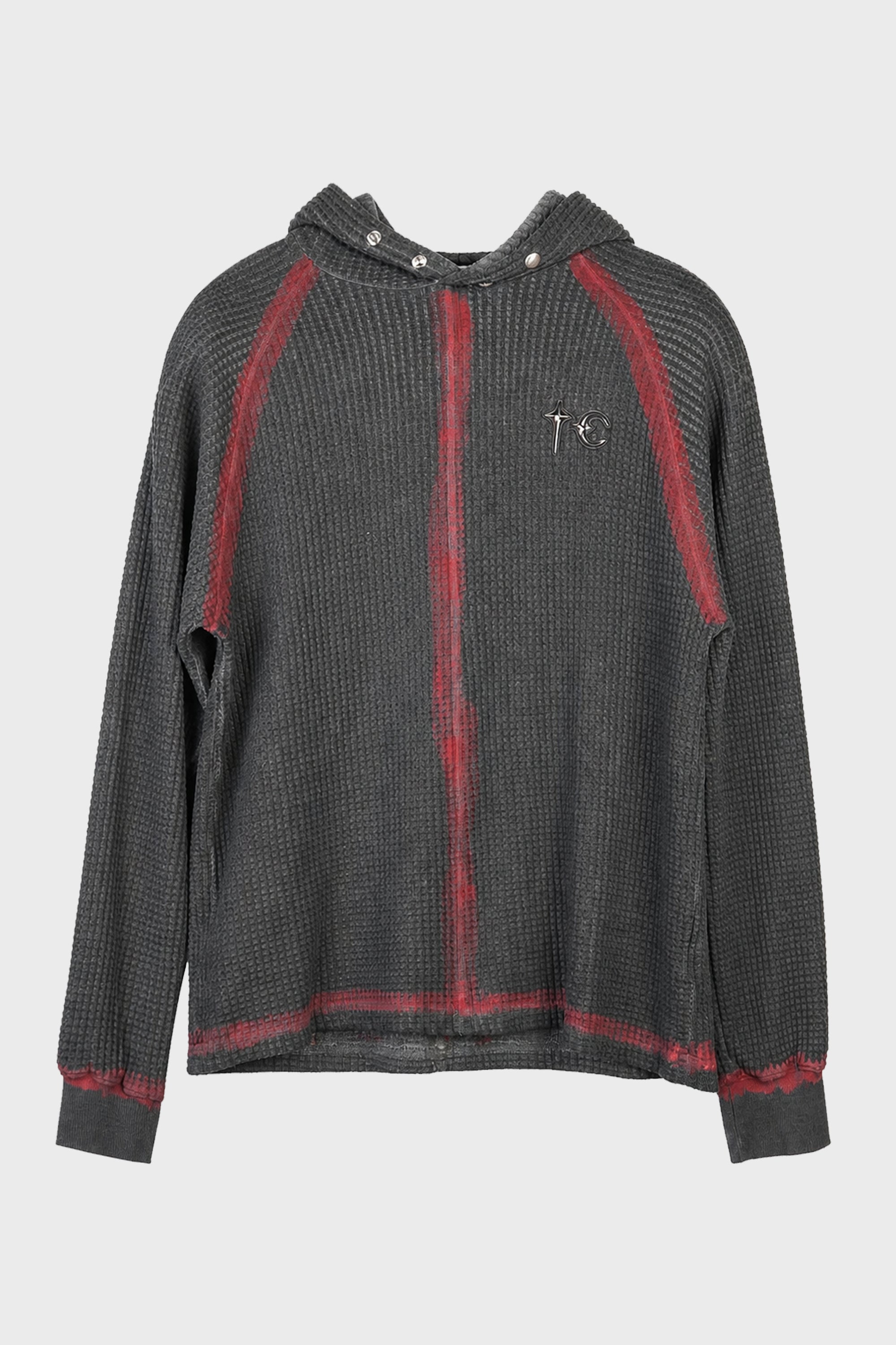 BULK SHOULDER PAINTED LINE WAFFLE HOODIE BLACK/RED