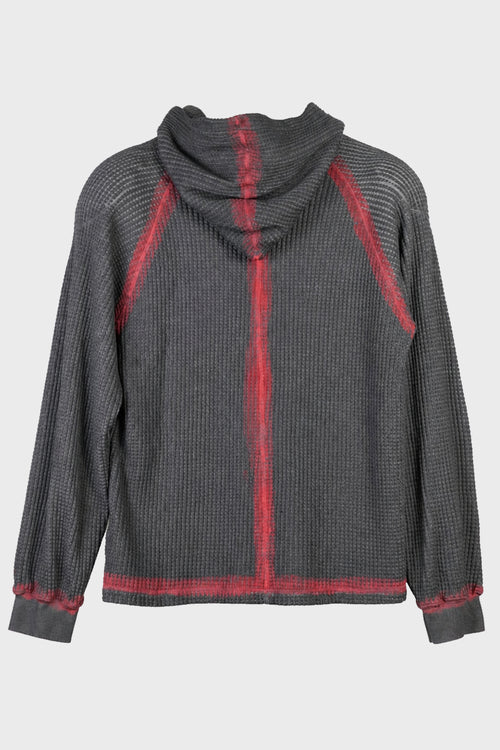 BULK SHOULDER PAINTED LINE WAFFLE HOODIE BLACK/RED