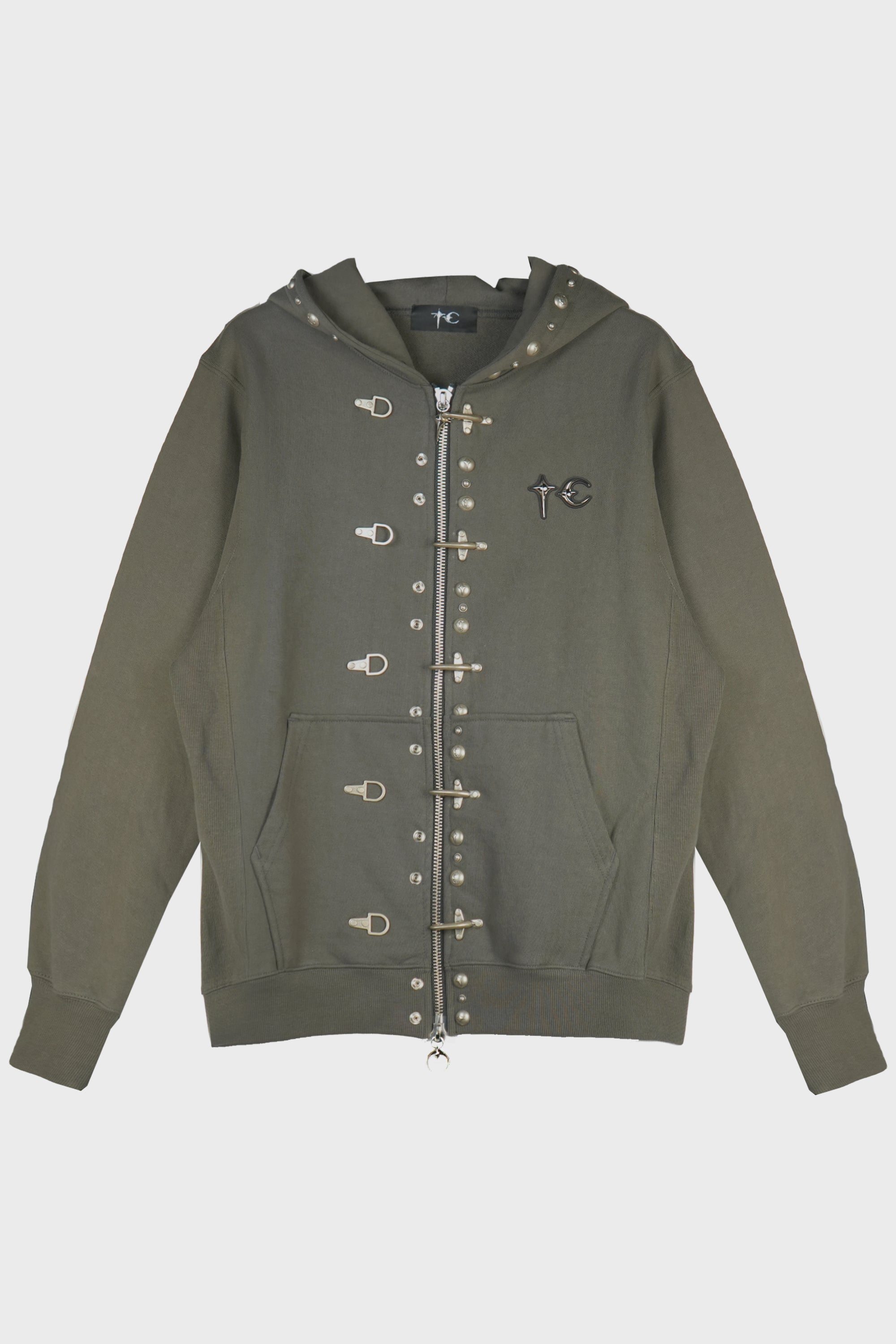 TC STUDDED LINE ZIP-UP HOODIE KHAKI
