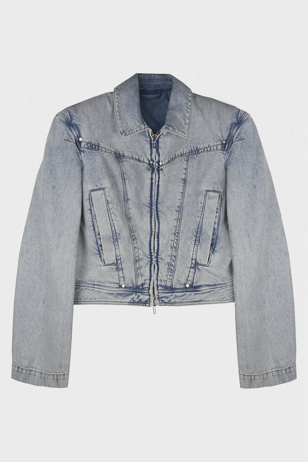 DENIM ZIPPED WIDE SHOULDERS JACKET