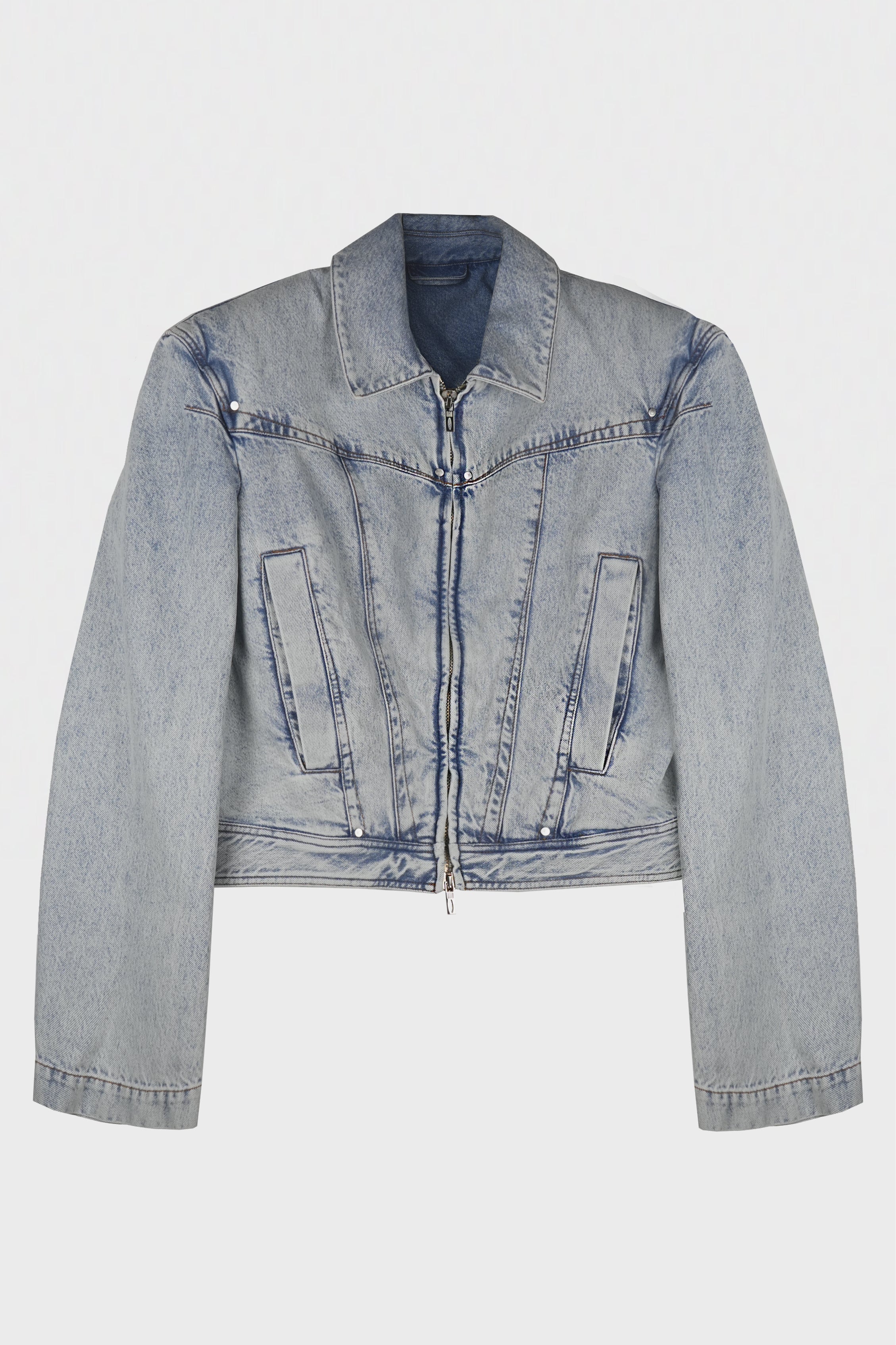 DENIM ZIPPED WIDE SHOULDERS JACKET