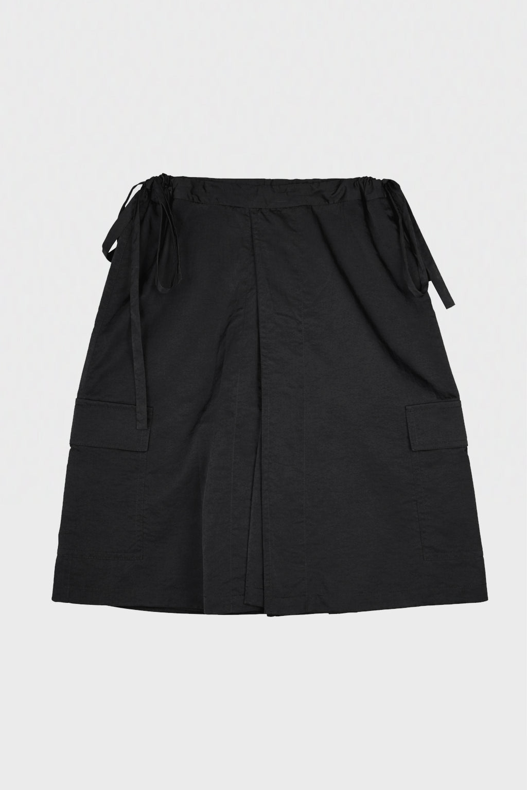 NYLON DRAWSTRING WIDE-LEG TROUSERS BLACK