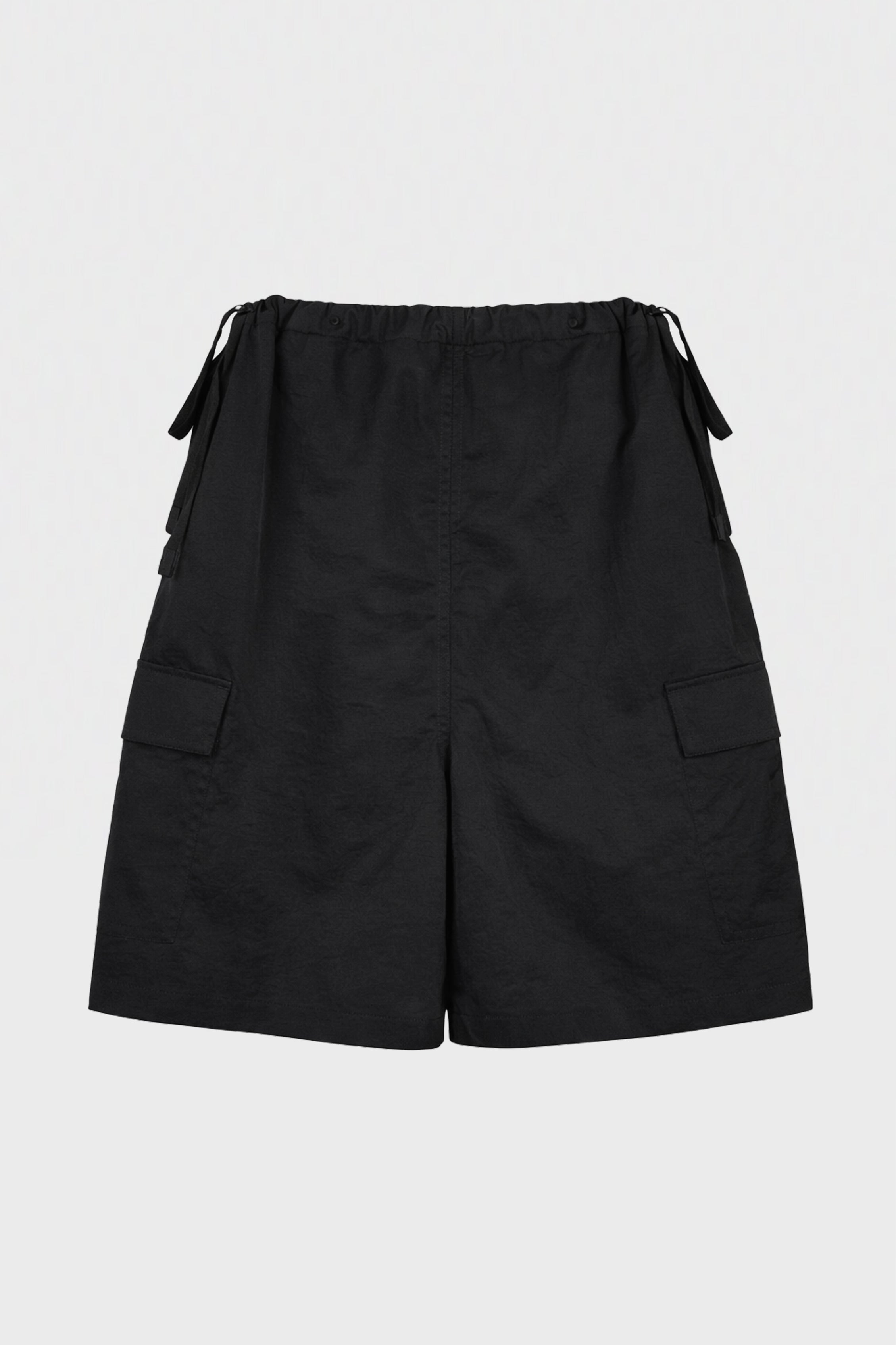 NYLON DRAWSTRING WIDE-LEG TROUSERS BLACK