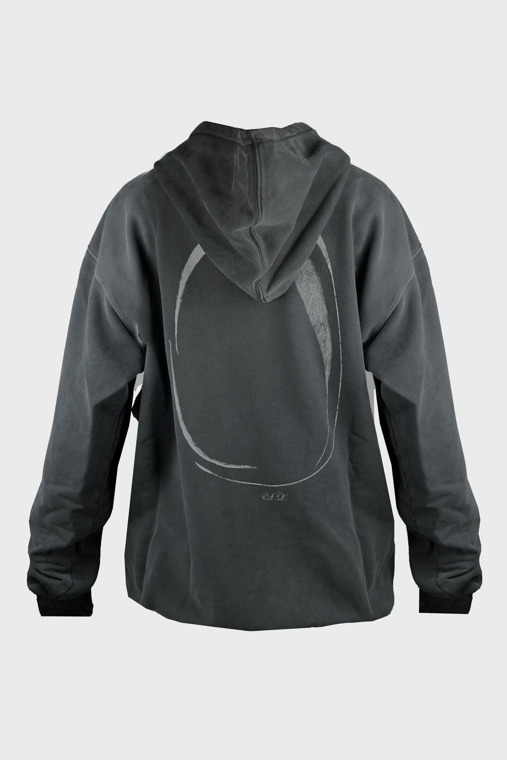 OLLIE HIGH COMFORT HOODY WITH "INFINITE FEATHERS" PRINT FADED BLACK
