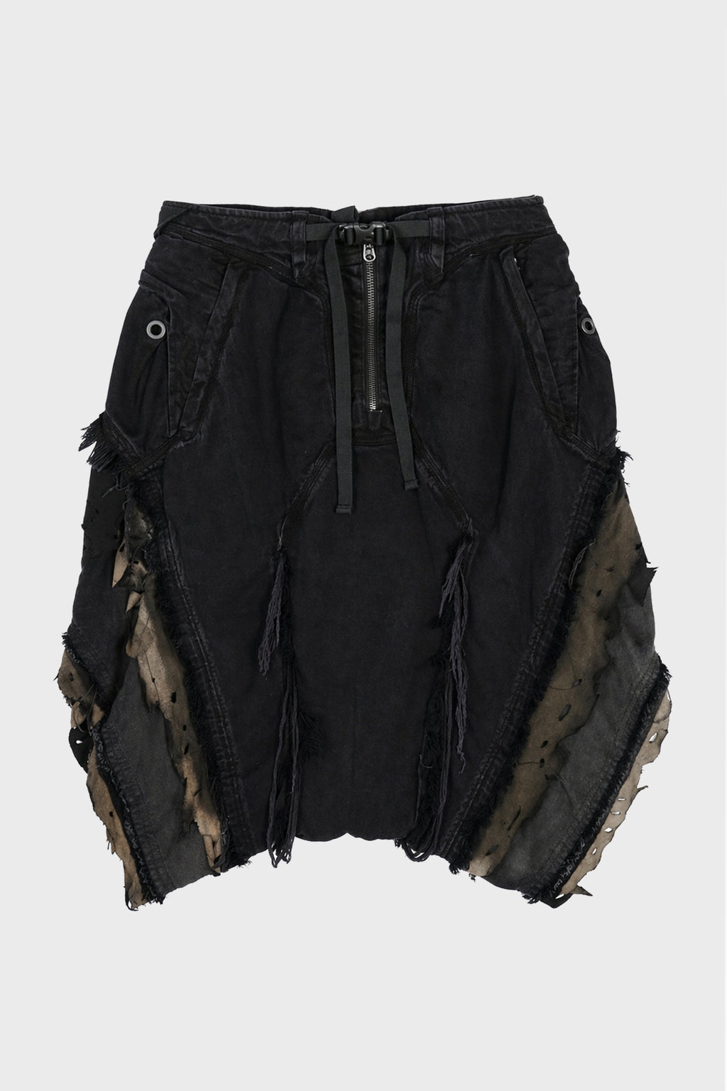 MULTI-LAYERED DROP-CROTCH SLIT SHORTS
