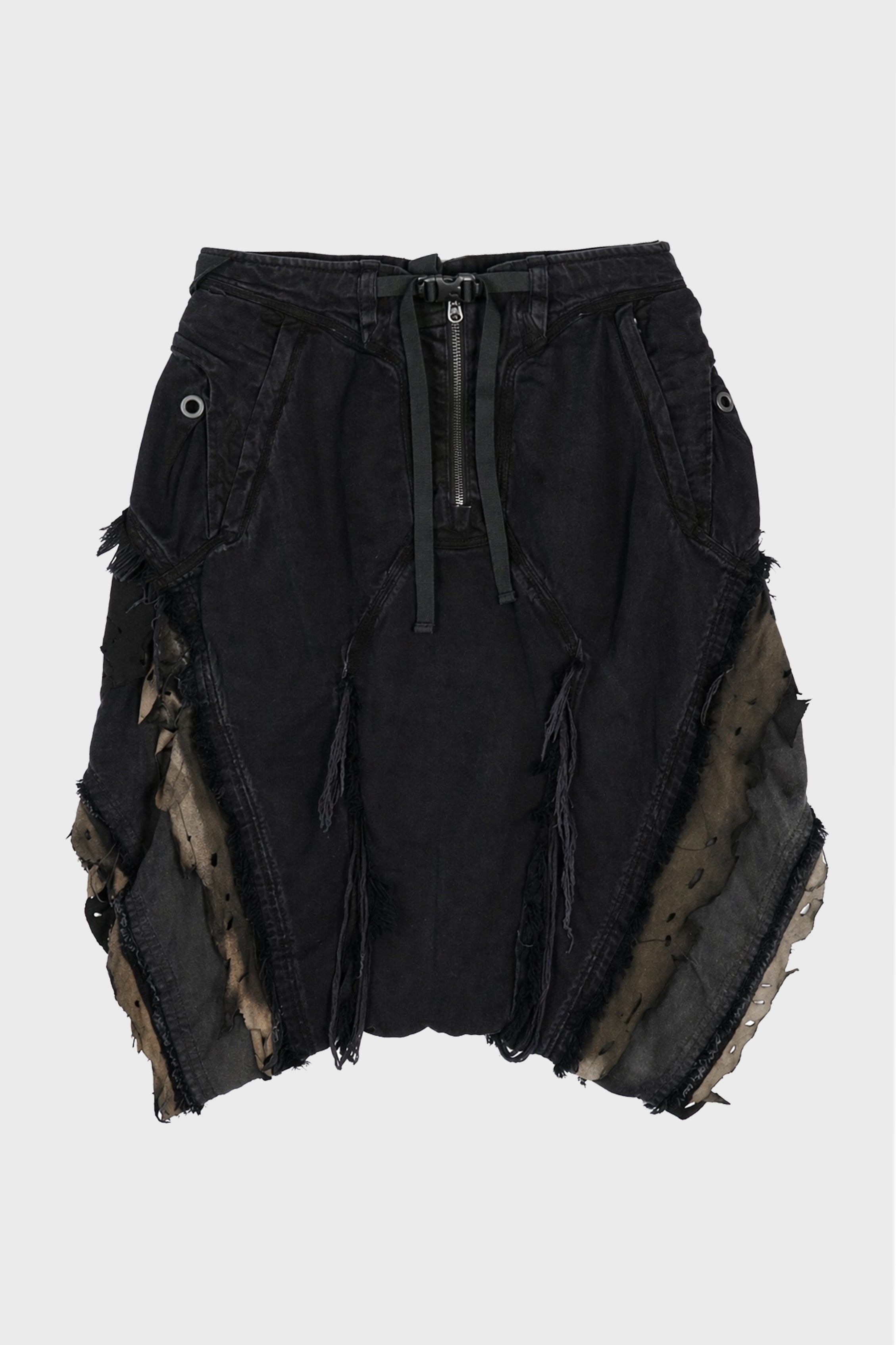 MULTI-LAYERED DROP-CROTCH SLIT SHORTS