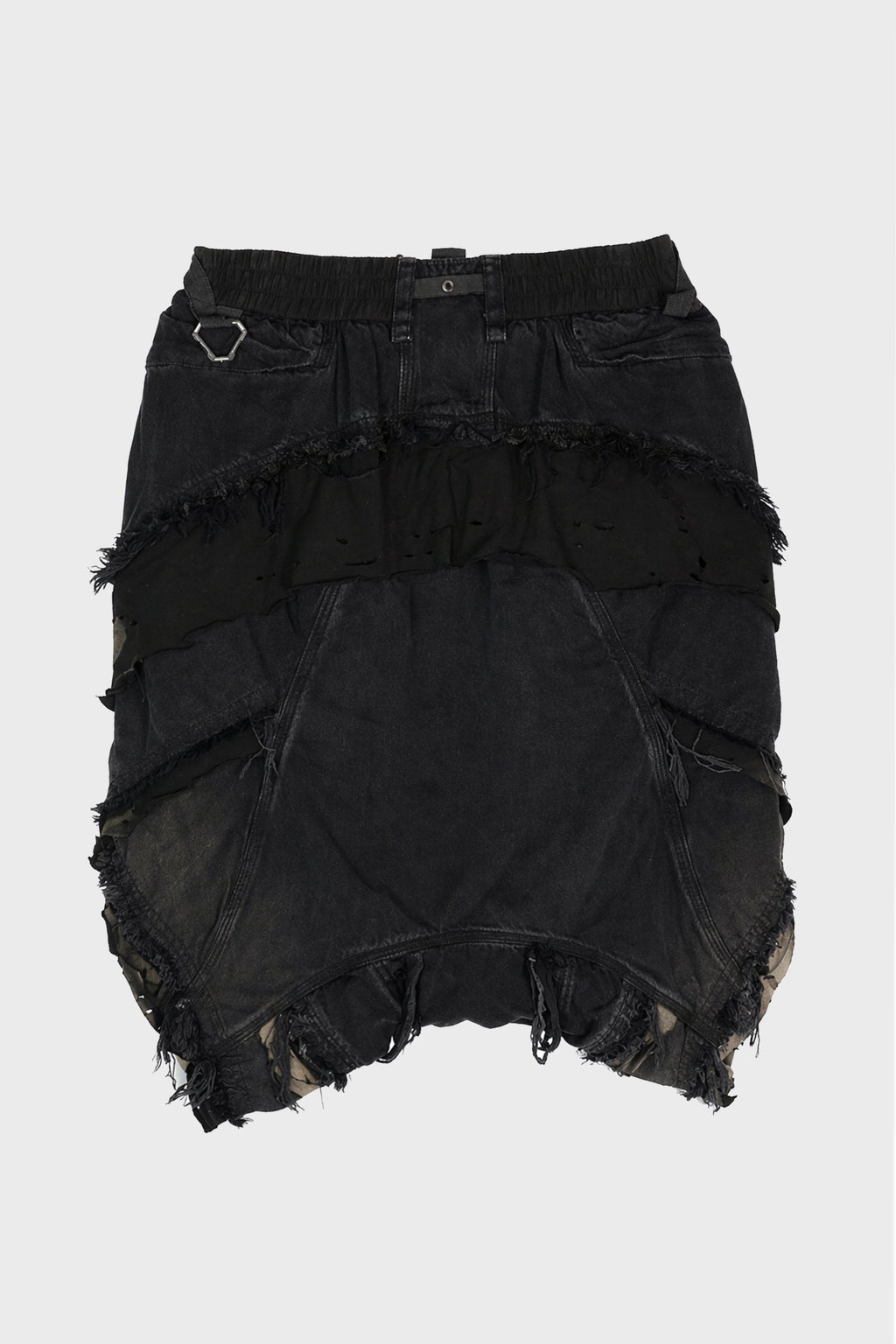 MULTI-LAYERED DROP-CROTCH SLIT SHORTS