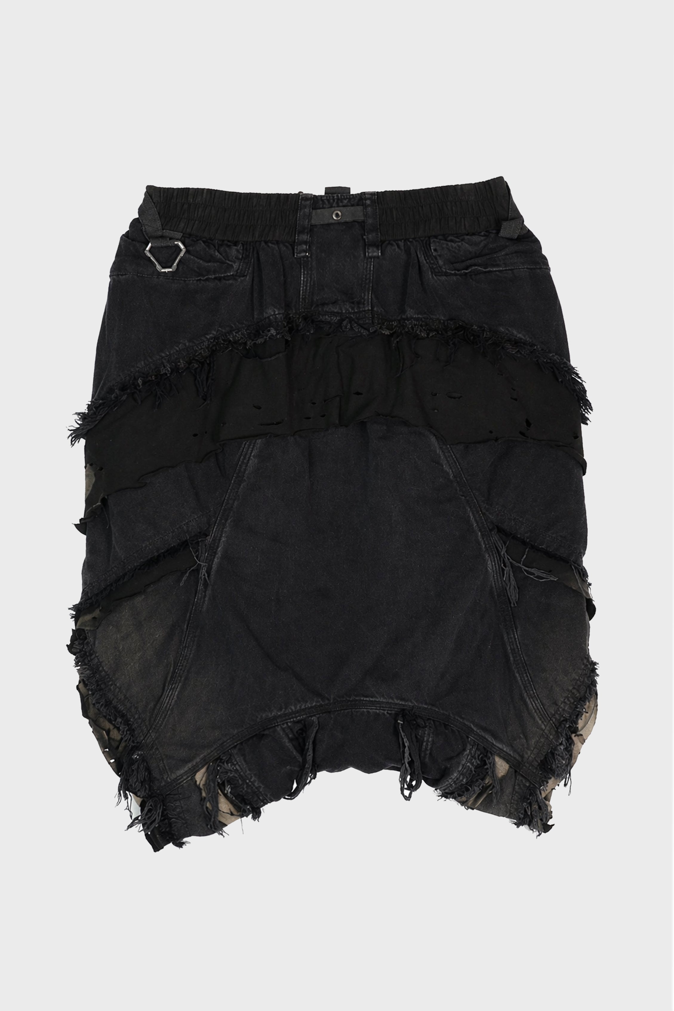 MULTI-LAYERED DROP-CROTCH SLIT SHORTS