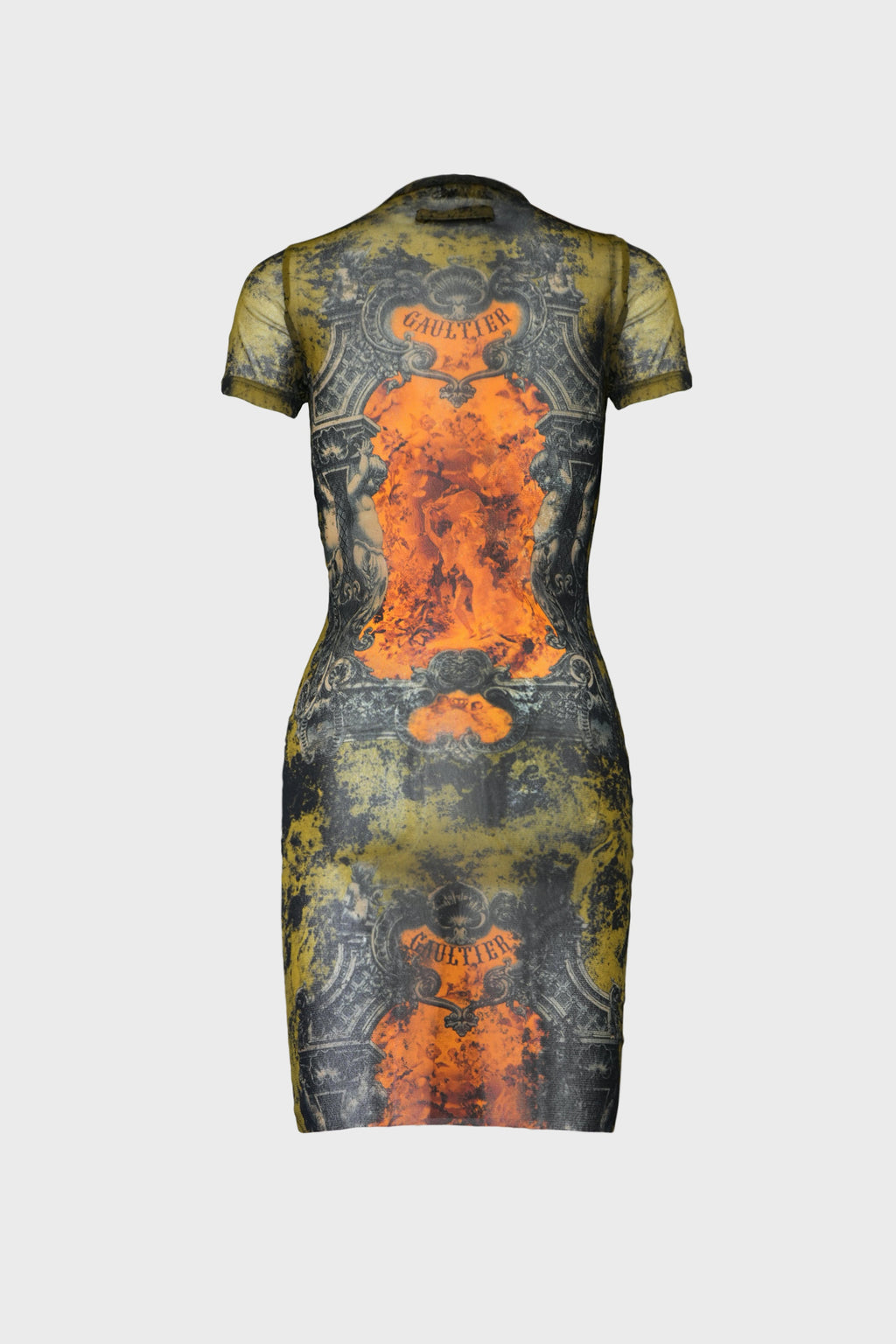 MESH SHORT DRESS "MÉDAILLON" BLACK/KHAKI