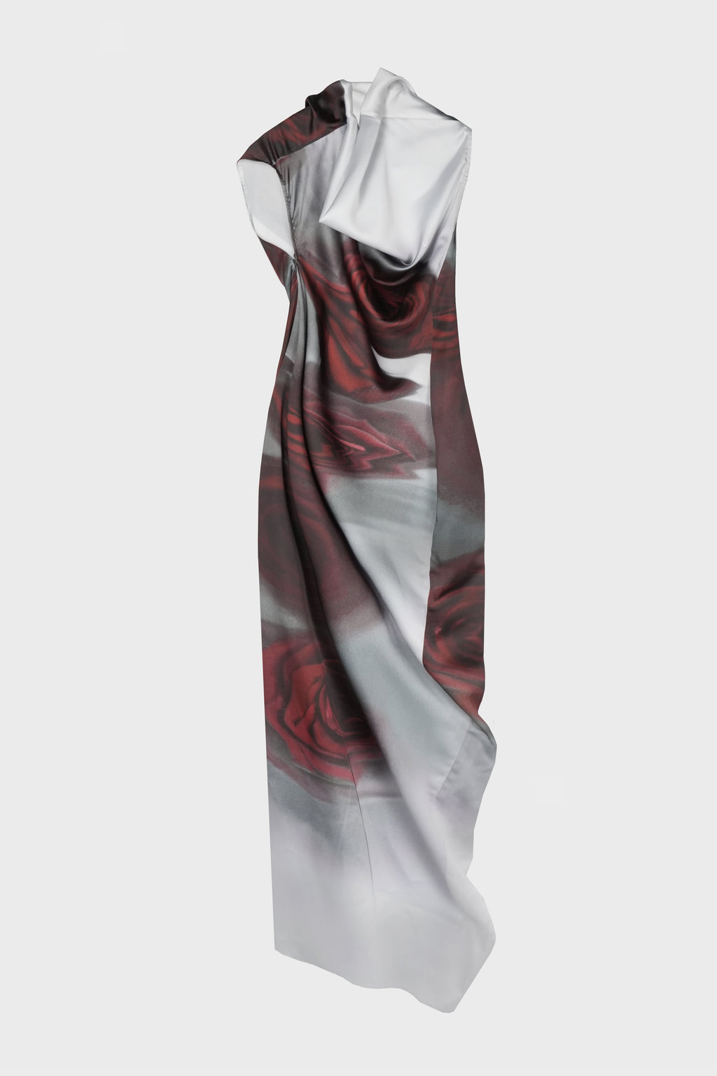 LONG PRINTED DRESS WHITE/GREY/RED