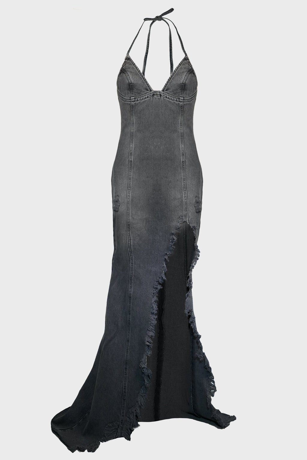 blumarine denim dress Blumarine halter-neck frayed-hem Denim Dress | Blue