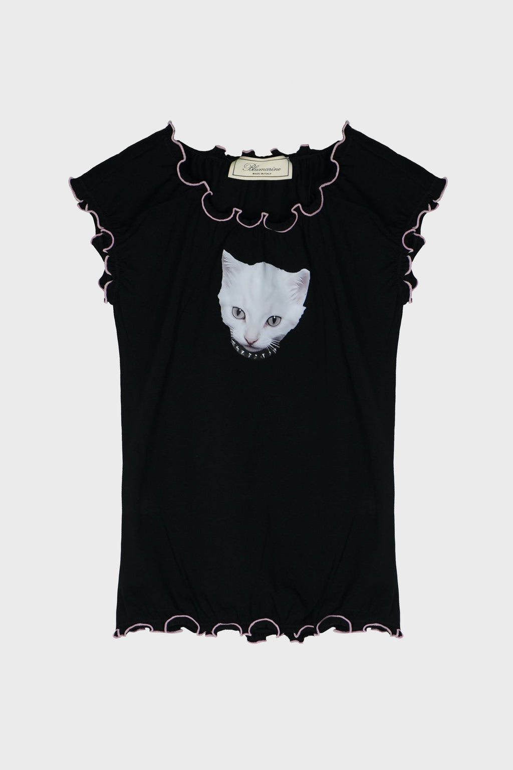 JERSEY T-SHIRT W/ KITTEN PRINT AND RUFFLES