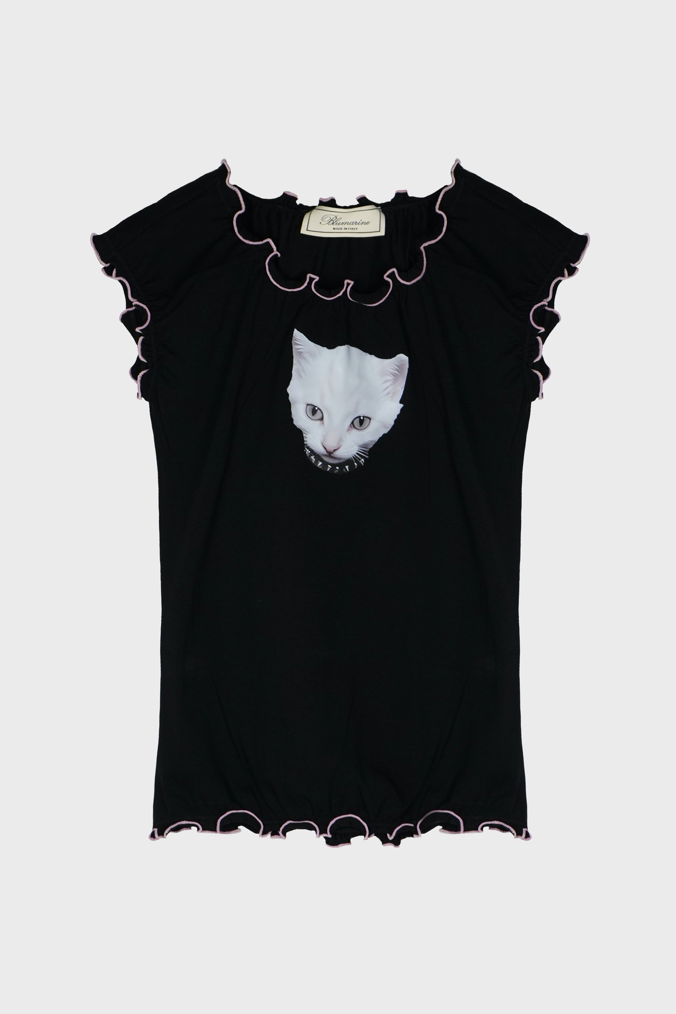 JERSEY T-SHIRT W/ KITTEN PRINT AND RUFFLES
