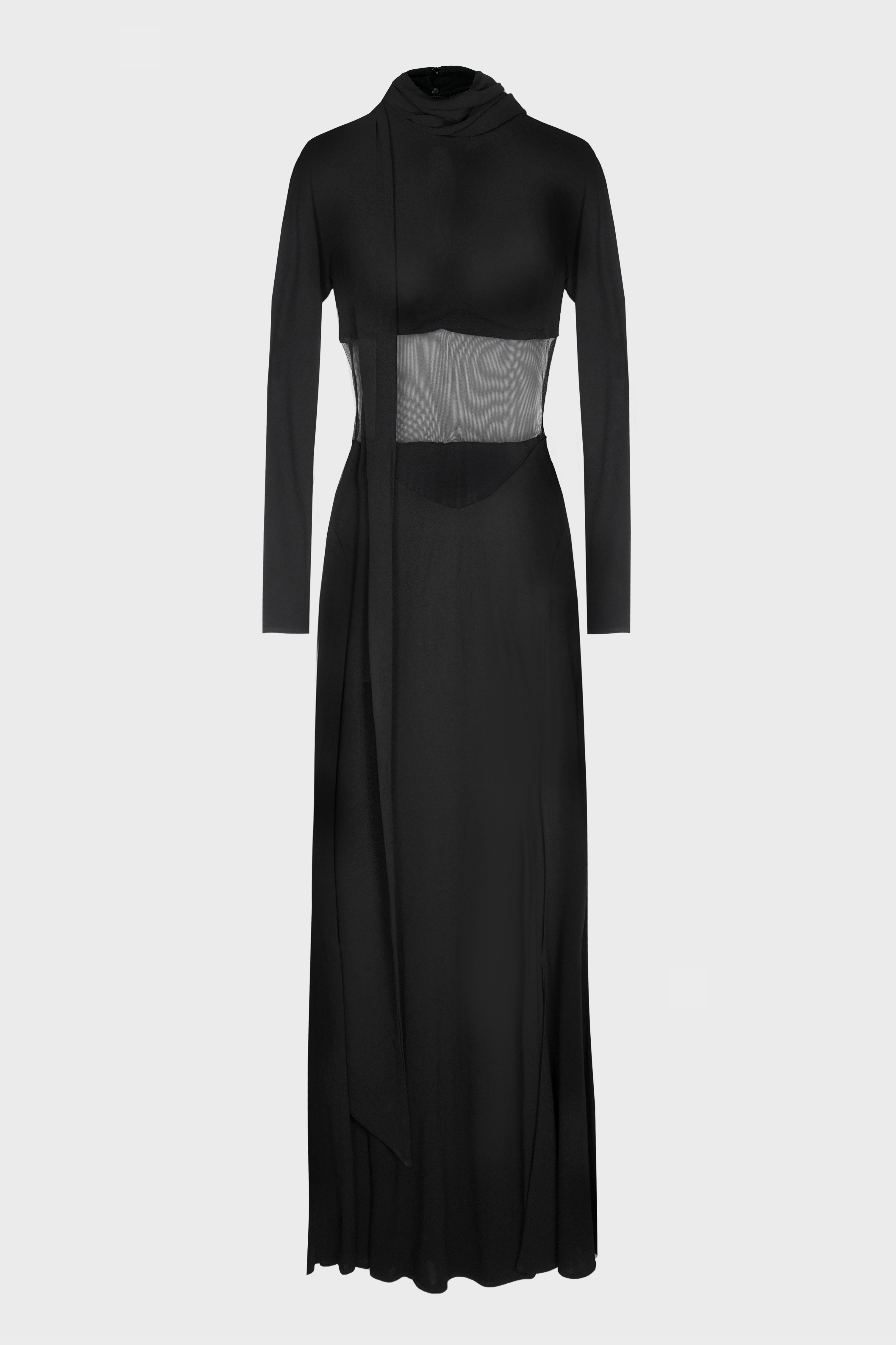 LONG JERSEY DRESS WITH TULLE INSERT