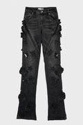 EMBR DENIM PANTS BLACK