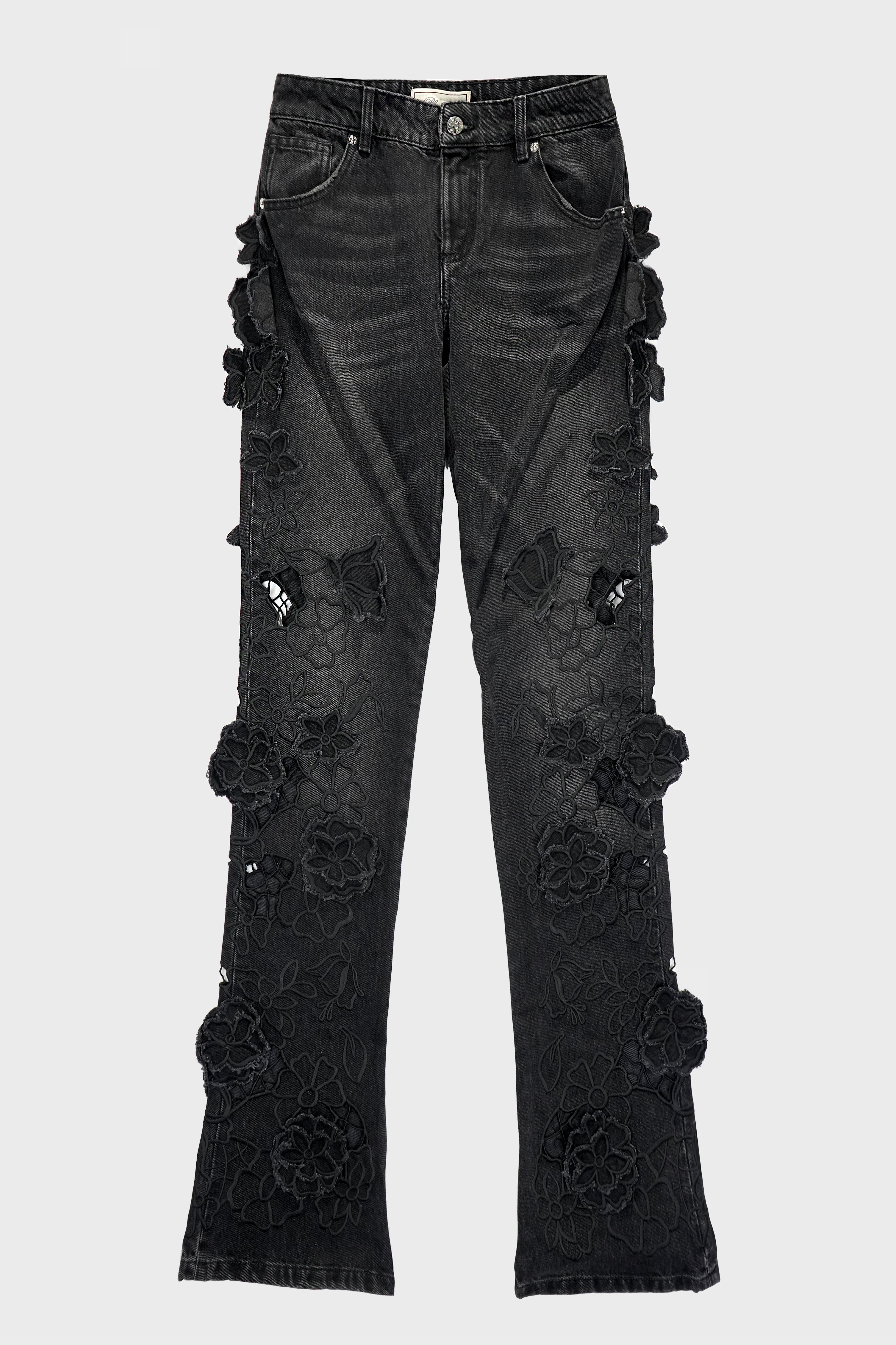 EMBR DENIM PANTS BLACK