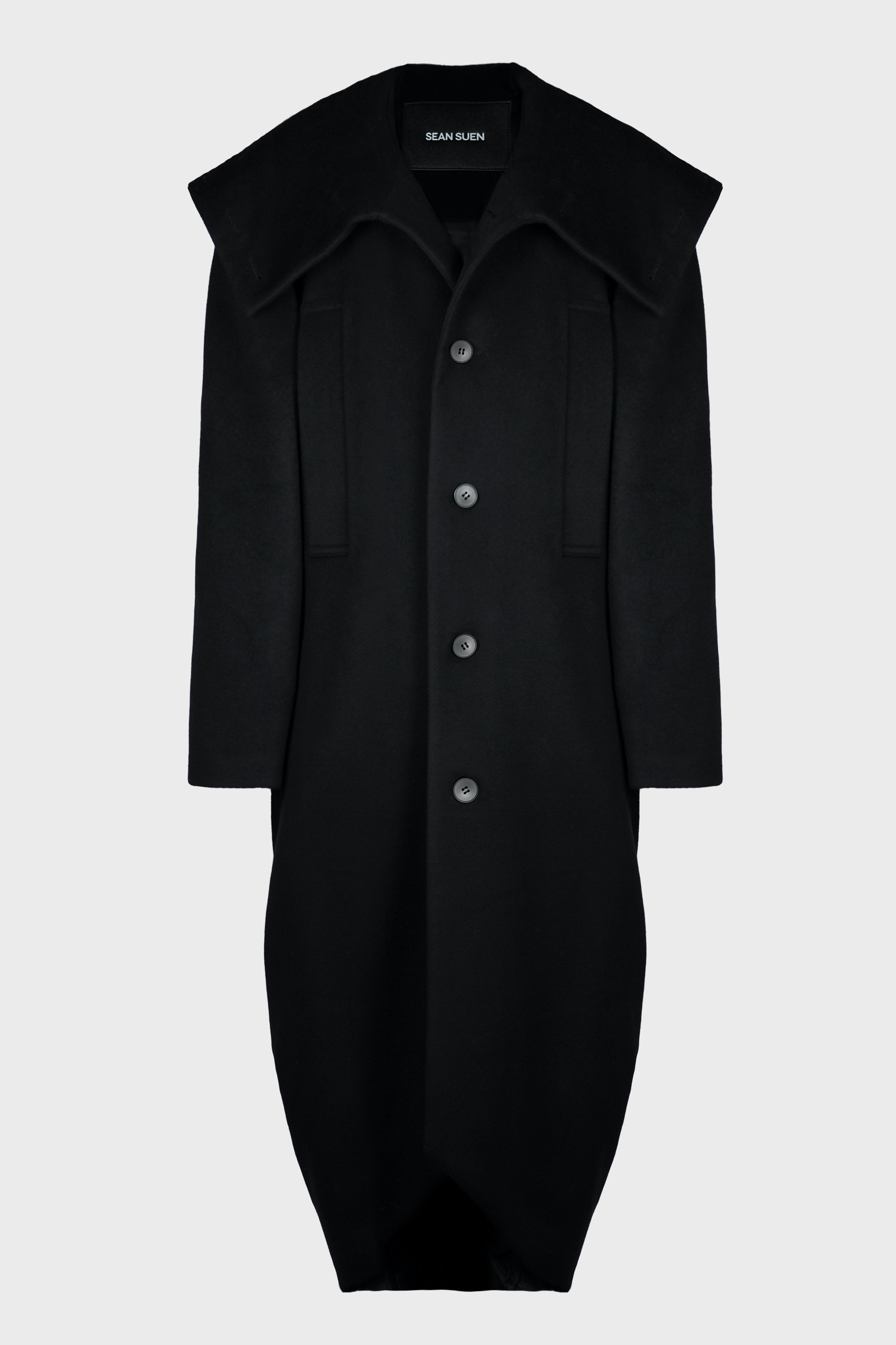 BLACK WOOL SHAWL COLLAR COAT
