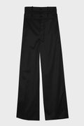 BLACK WOOL DOUBLE WAISTBAND TROUSERS