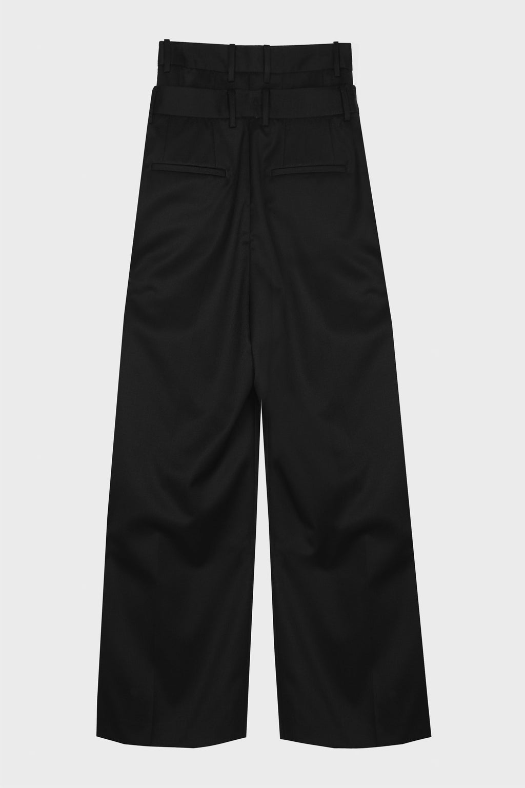 BLACK WOOL DOUBLE WAISTBAND TROUSERS
