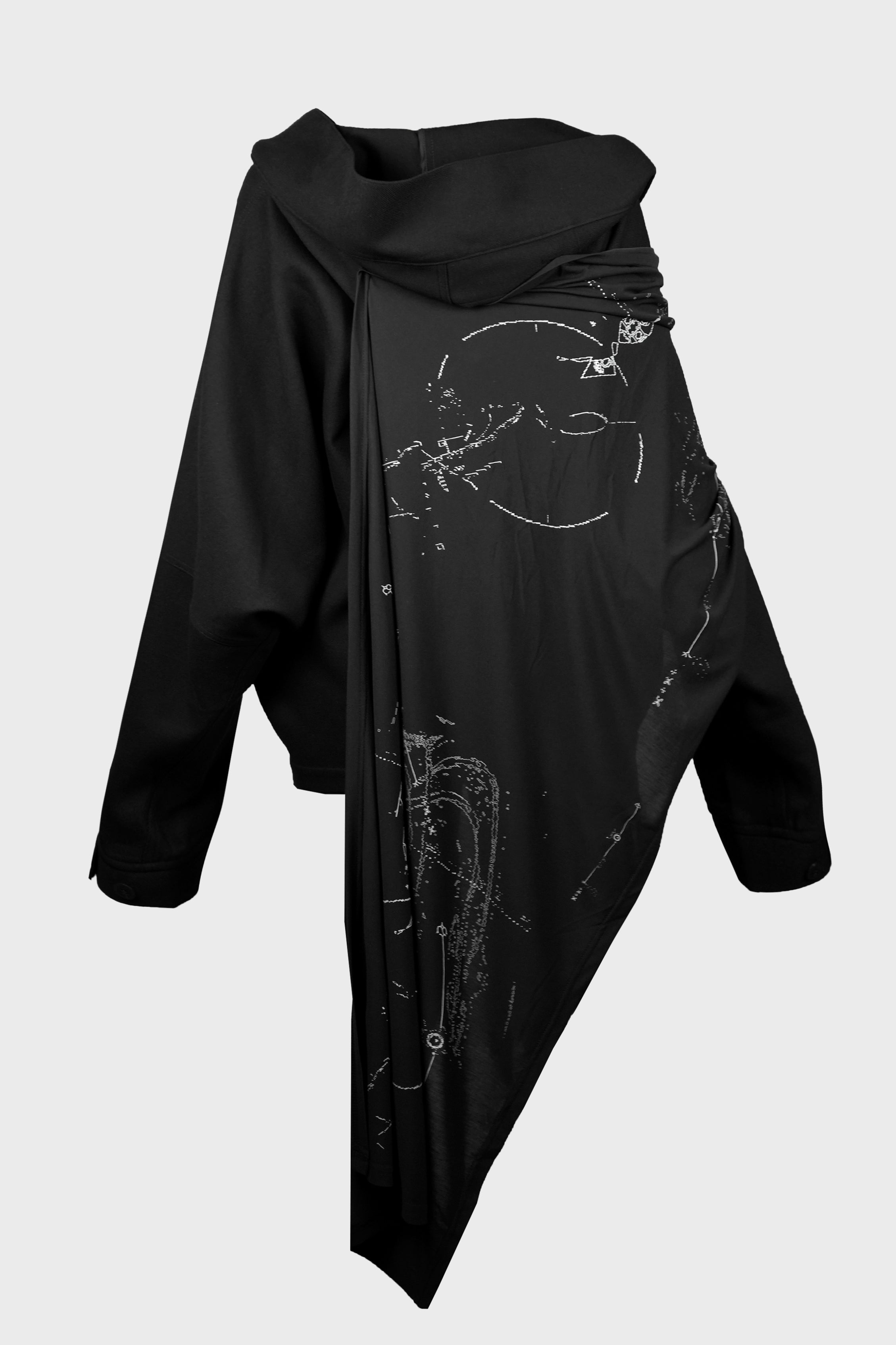 HOODED JACKET w/ GRAPHIC MUFFLER BLACK
