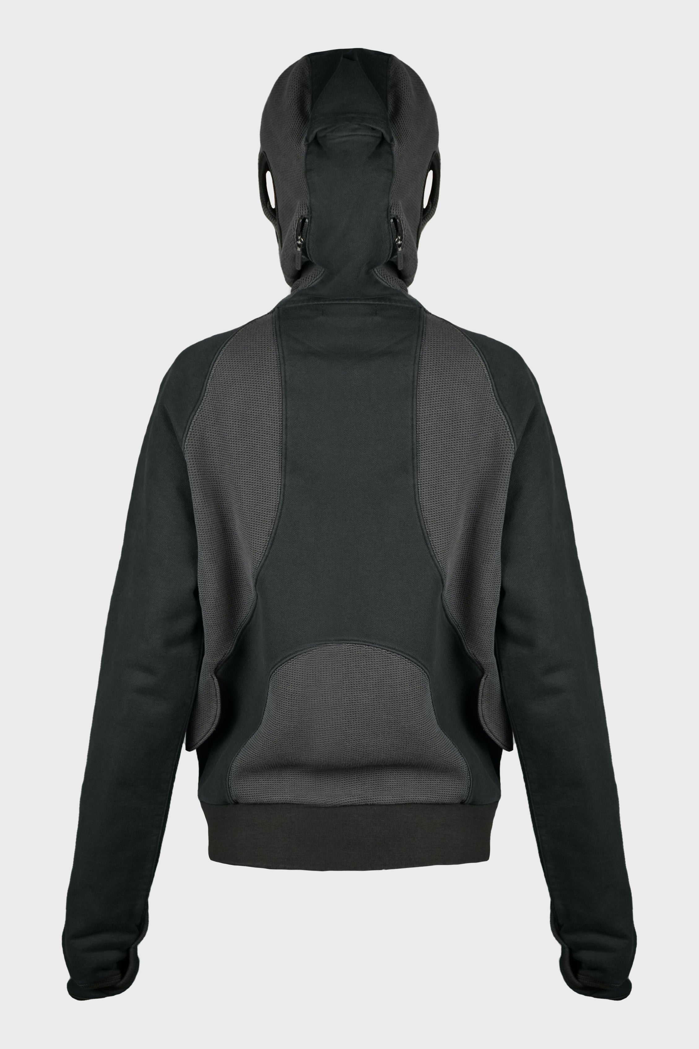 SLASHED ZIP HOODIE CHARCOAL