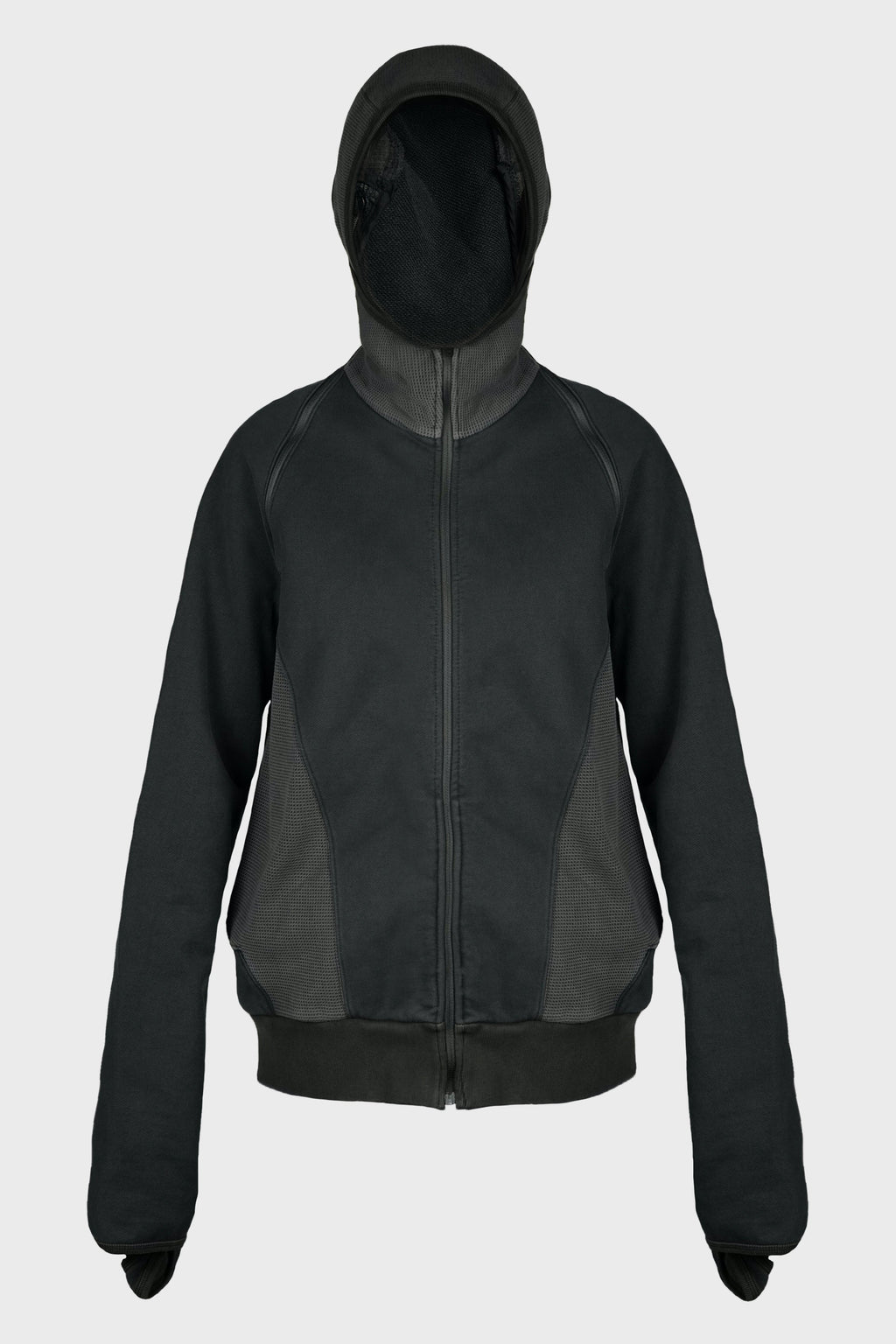 SLASHED ZIP HOODIE CHARCOAL