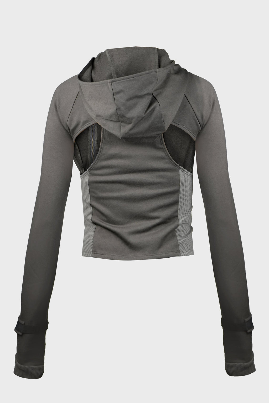 HOODED ASYMMETRIC ZIP TOP DARK GREY