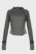 HOODED ASYMMETRIC ZIP TOP DARK GREY