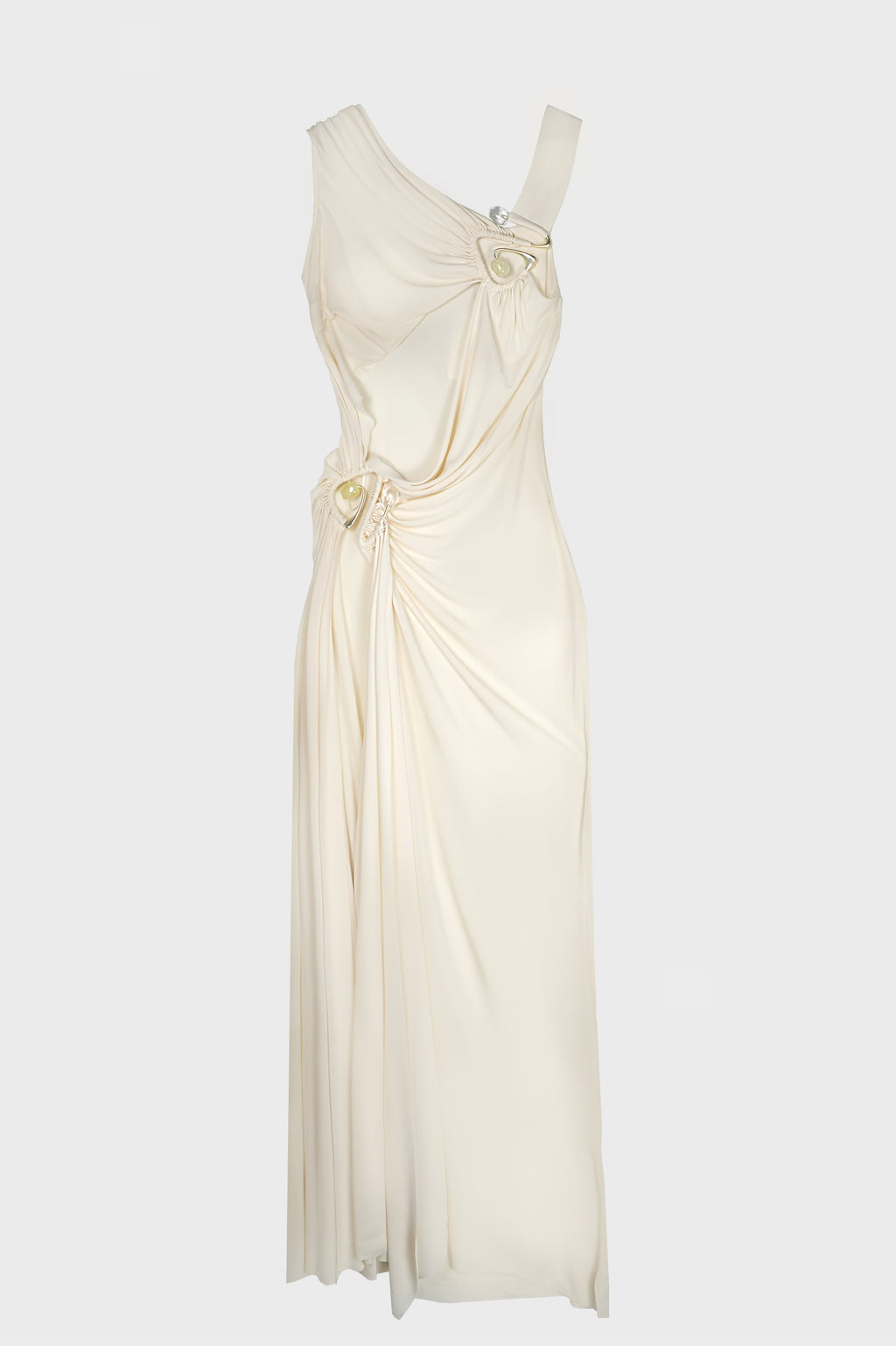 VEER SPIRAL CRYSTAL DRAPED JERSEY DRESS MILK