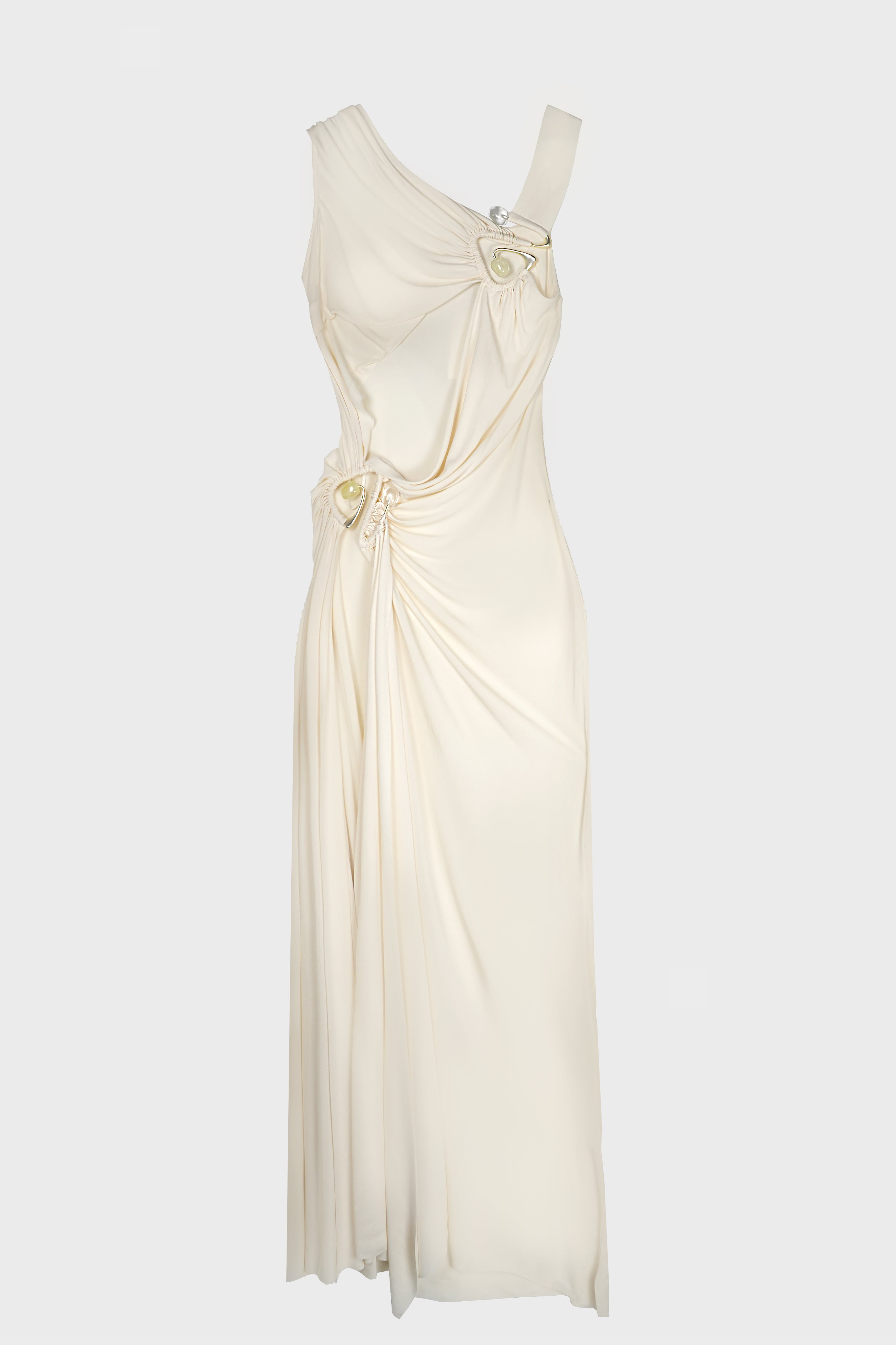 VEER SPIRAL CRYSTAL DRAPED JERSEY DRESS MILK