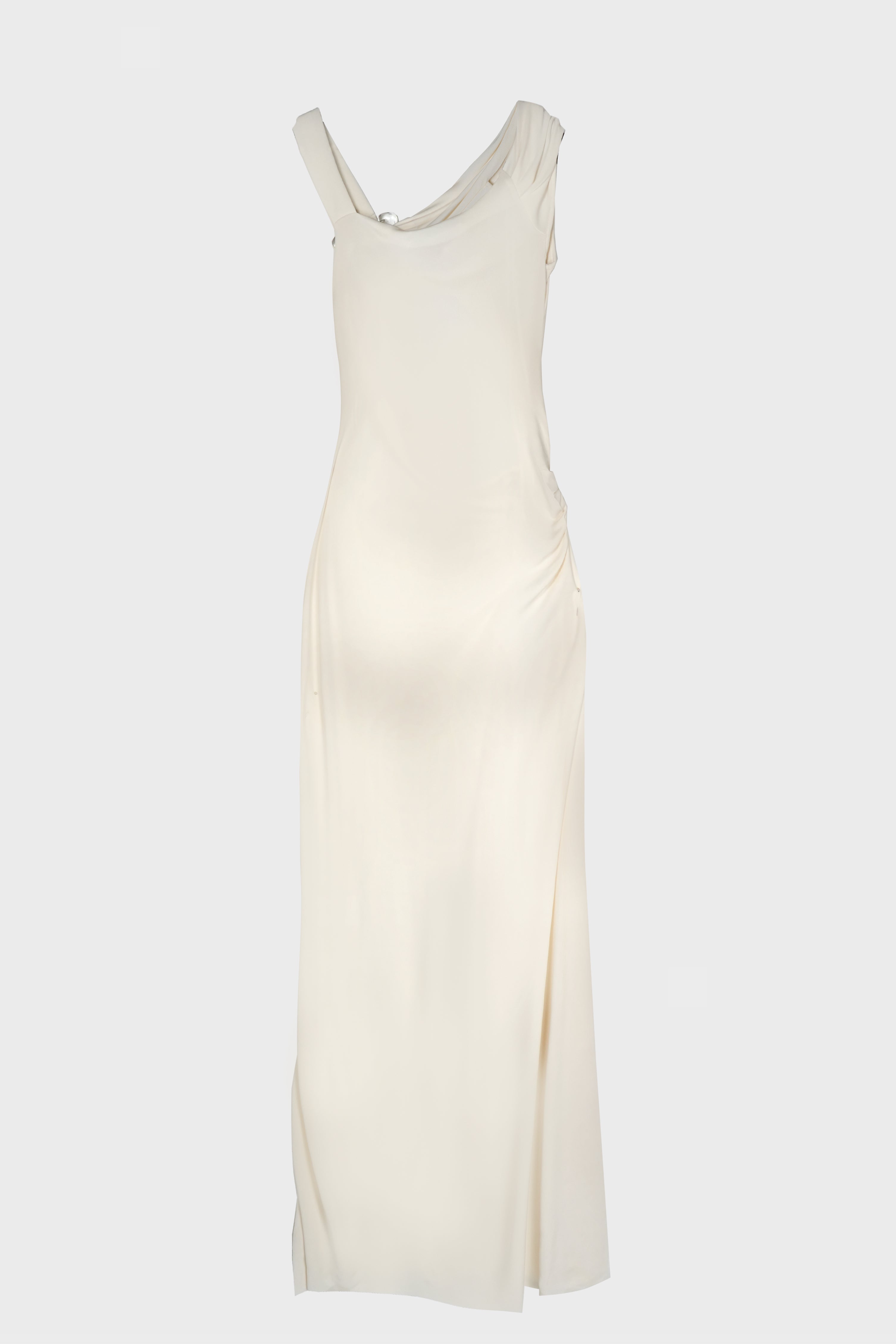 VEER SPIRAL CRYSTAL DRAPED JERSEY DRESS MILK