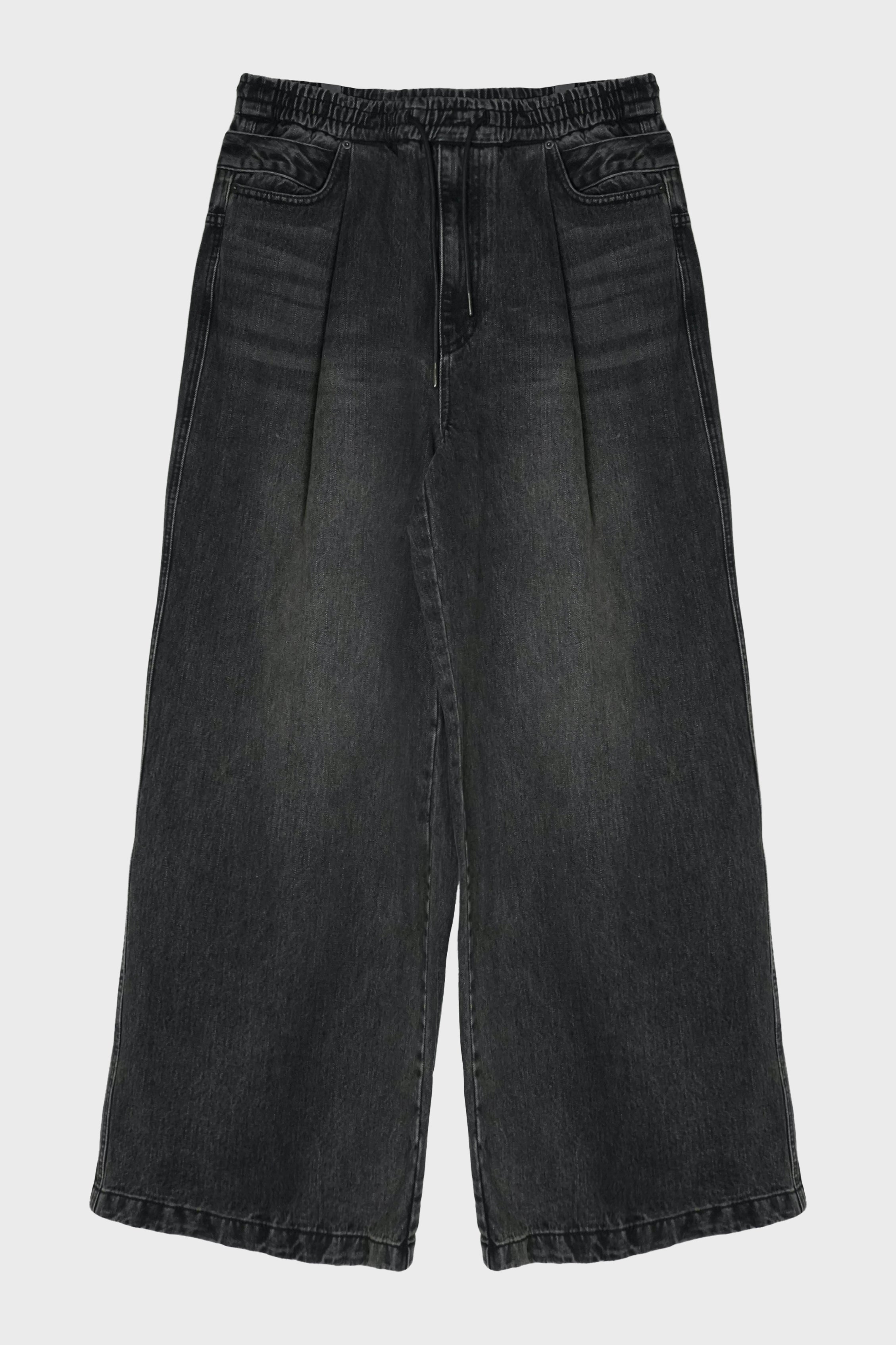 WIDE DOUBLE WAISTED DENIM PANTS