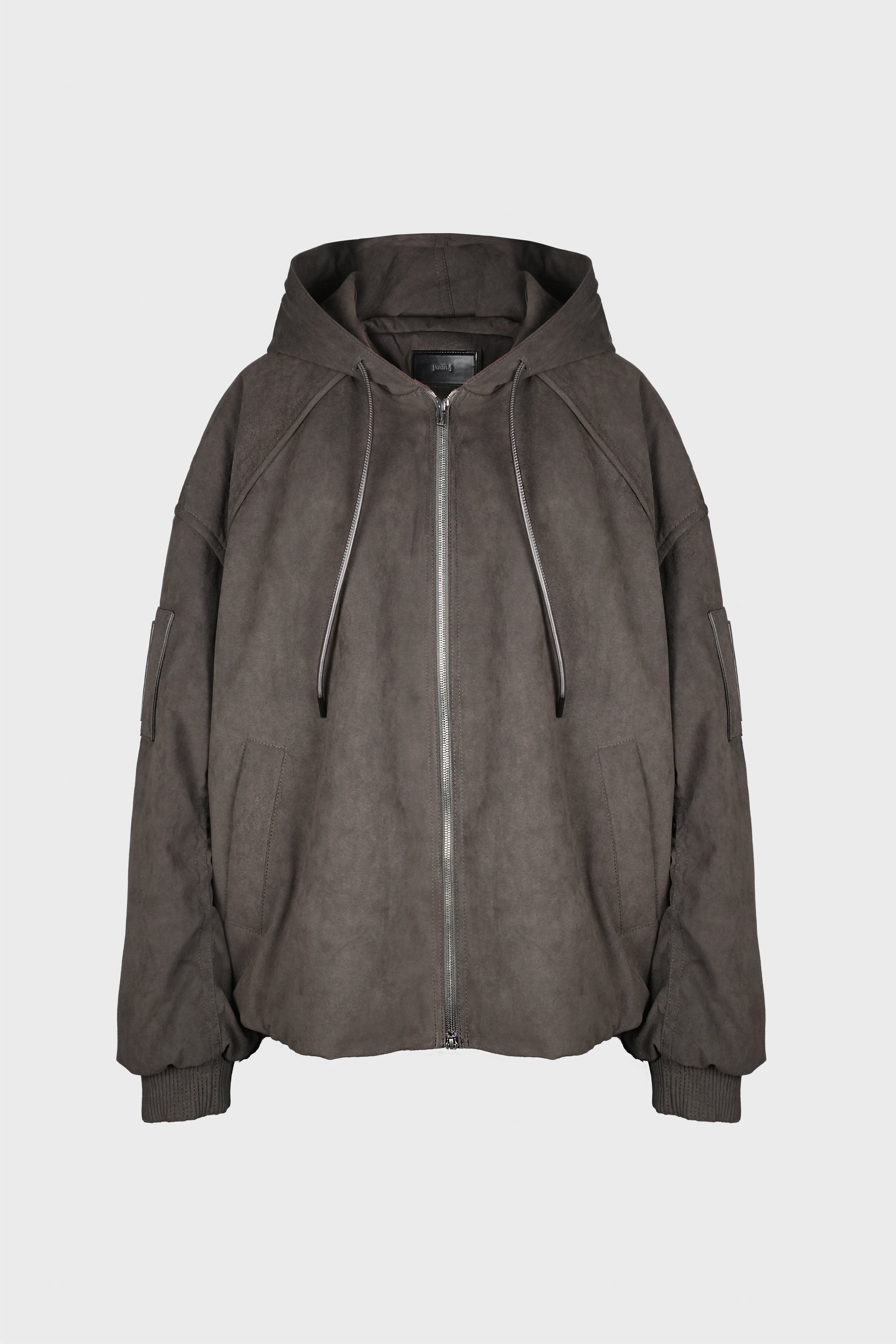 SUEDE HOOD ZIP-UP JUMPER