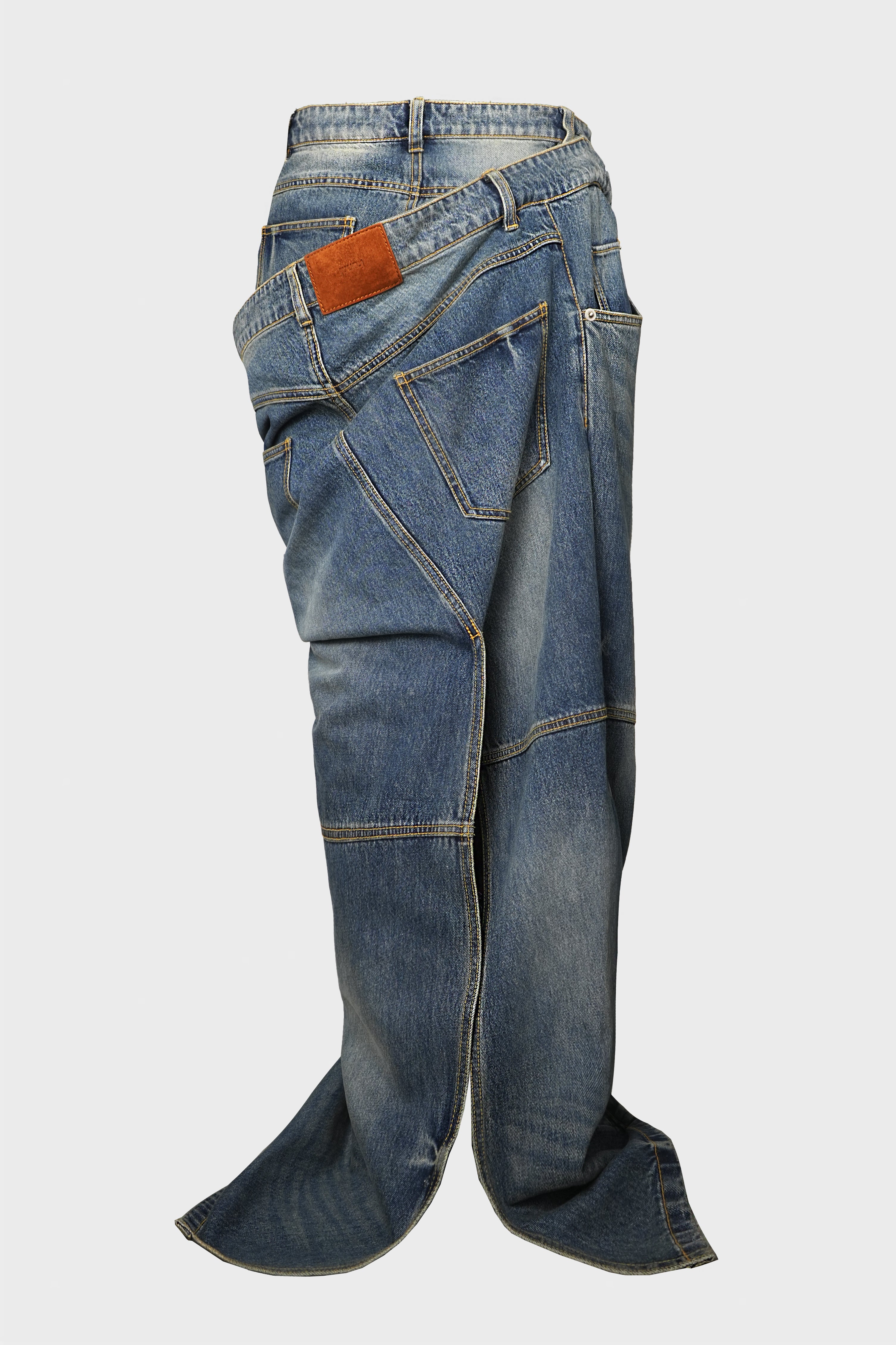 LAYERED BLUE JEAN SLIM SKIRT