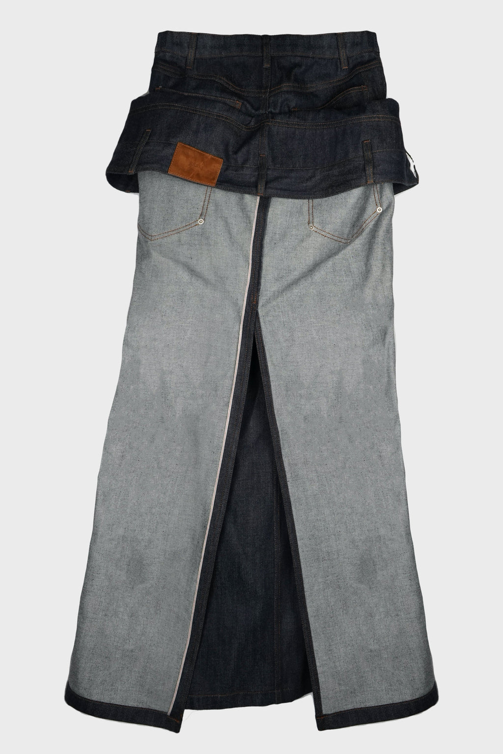 DOUBLE LAYERED RAW DENIM SLIM SKIRT