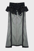 DOUBLE LAYERED RAW DENIM SLIM SKIRT
