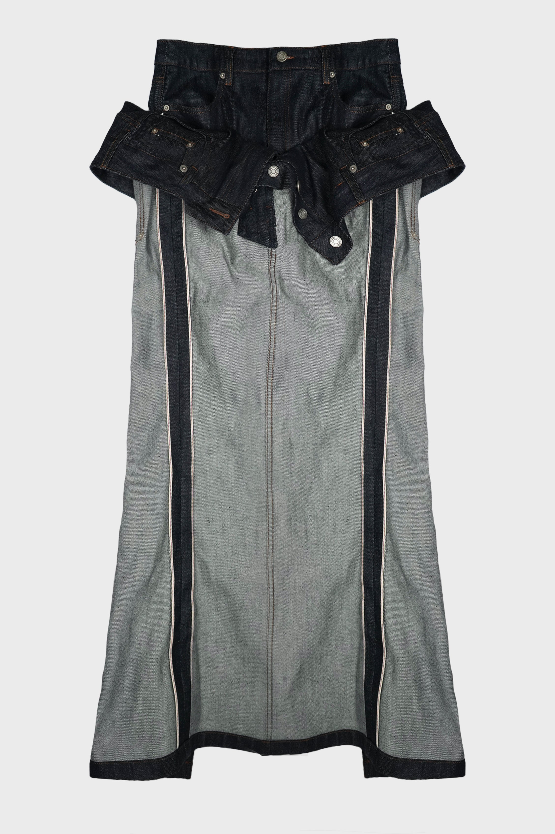 DOUBLE LAYERED RAW DENIM SLIM SKIRT