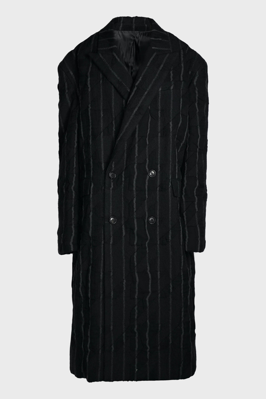WOOL STRIPE PEAKED LABEL COAT
