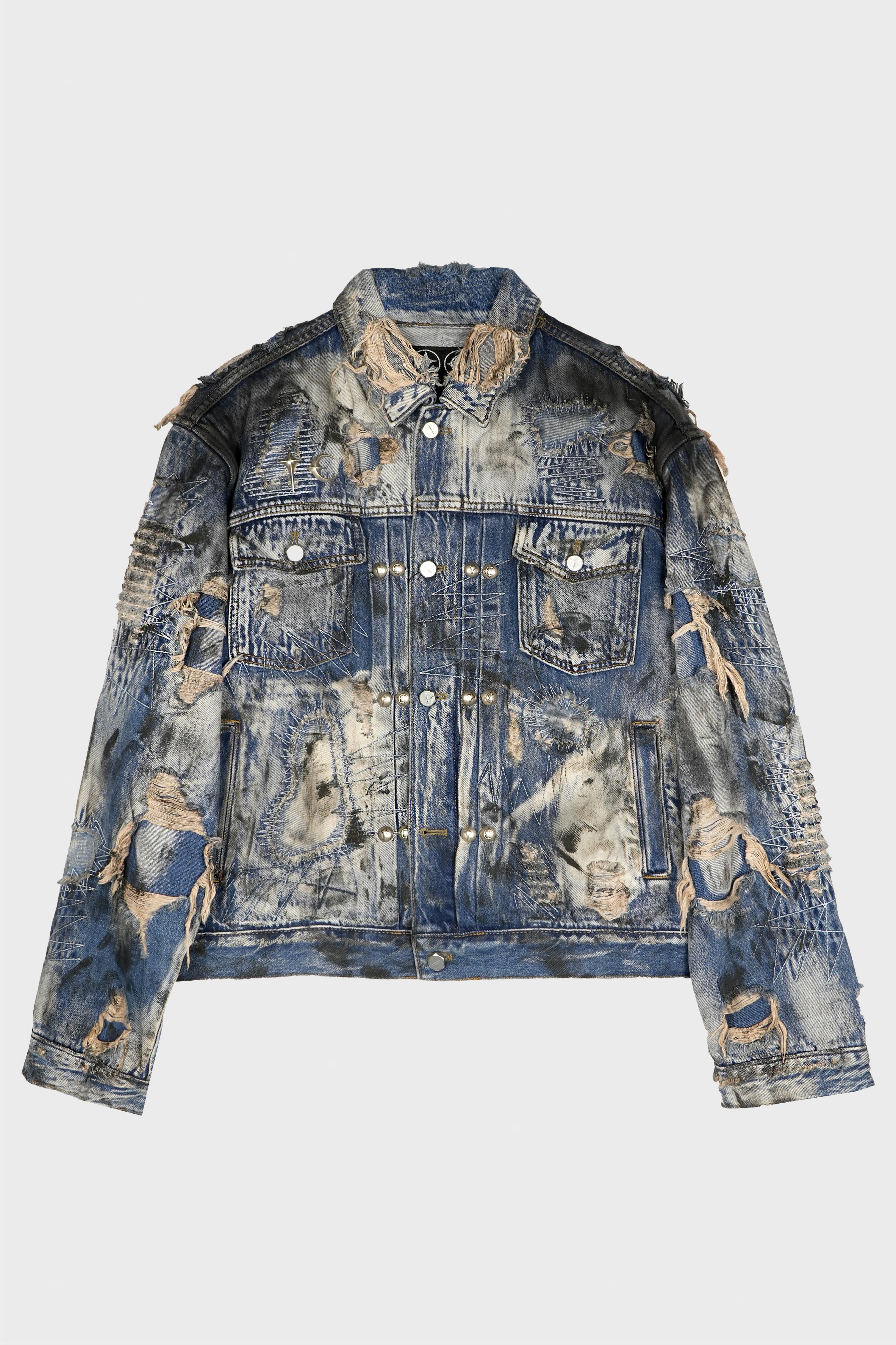 HARD-WASHED DAMAGED DENIM JACKET BLUE