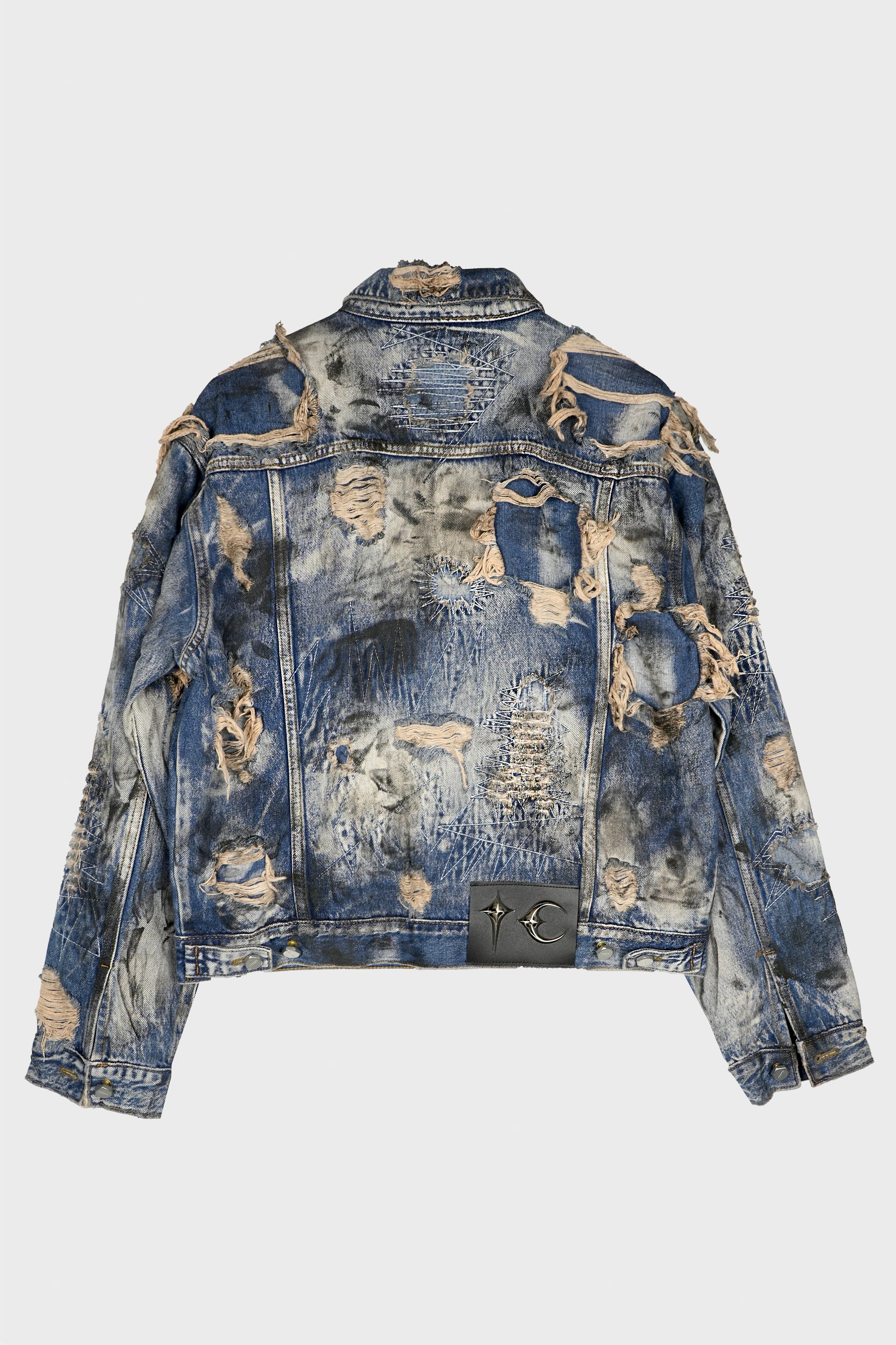 HARD-WASHED DAMAGED DENIM JACKET BLUE
