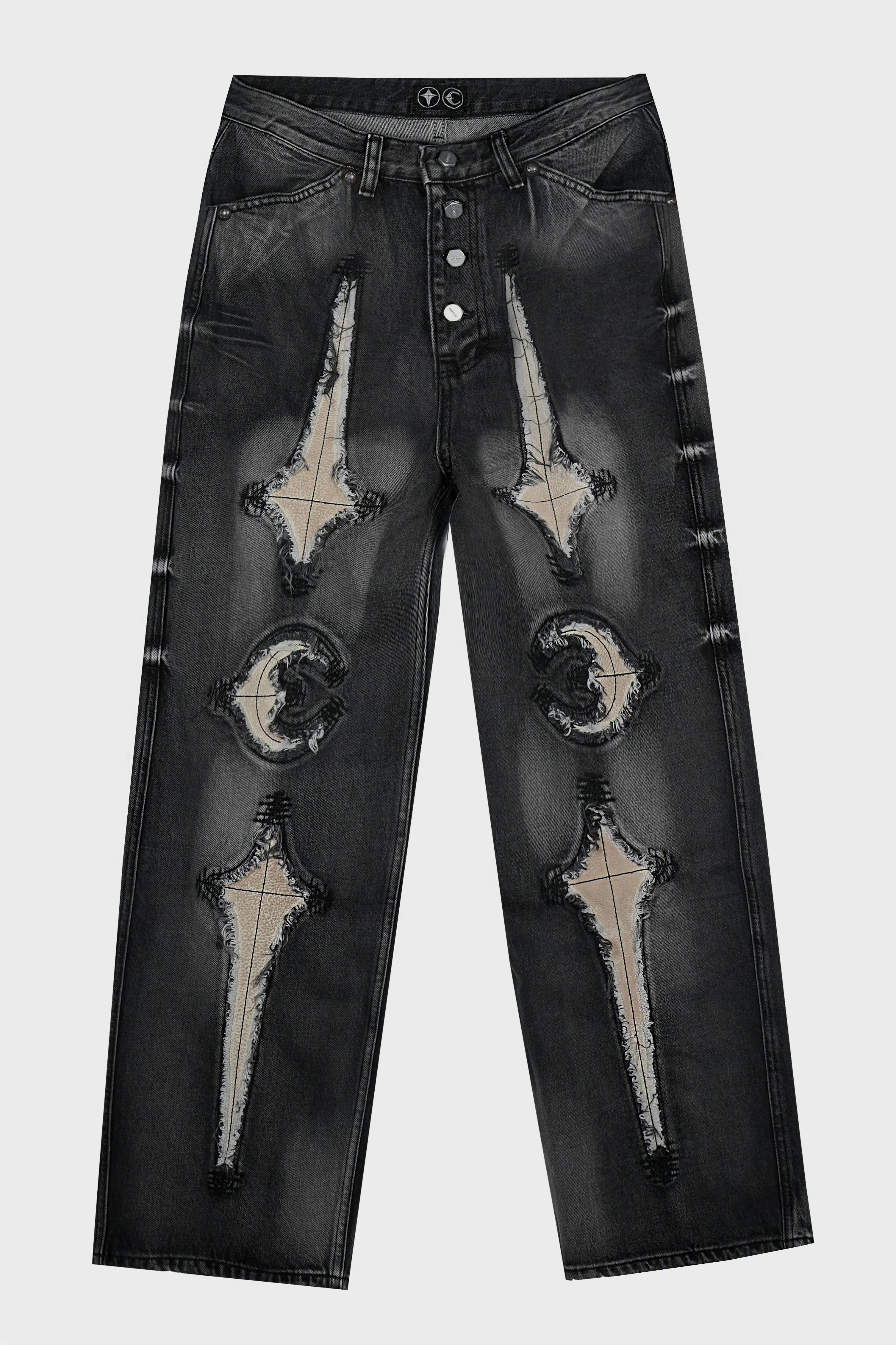 TC BONE LEATHER DENIM PANTS