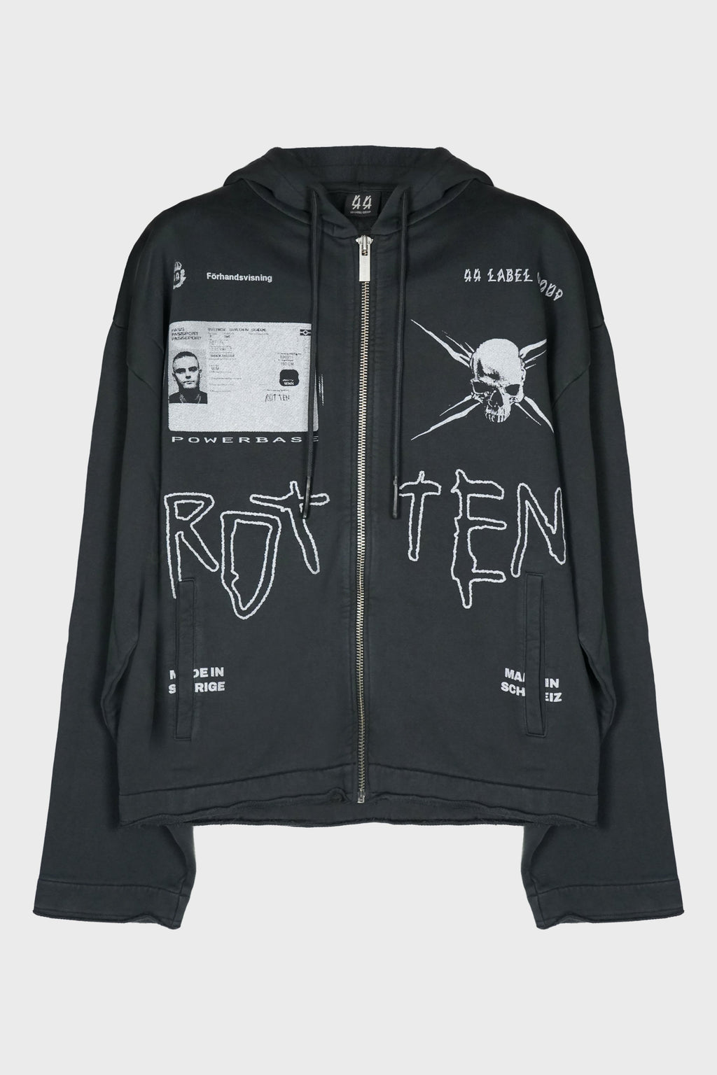 RAW CUT ZIP HOODIE BLACK + COMMISSION DIRTY WHITE