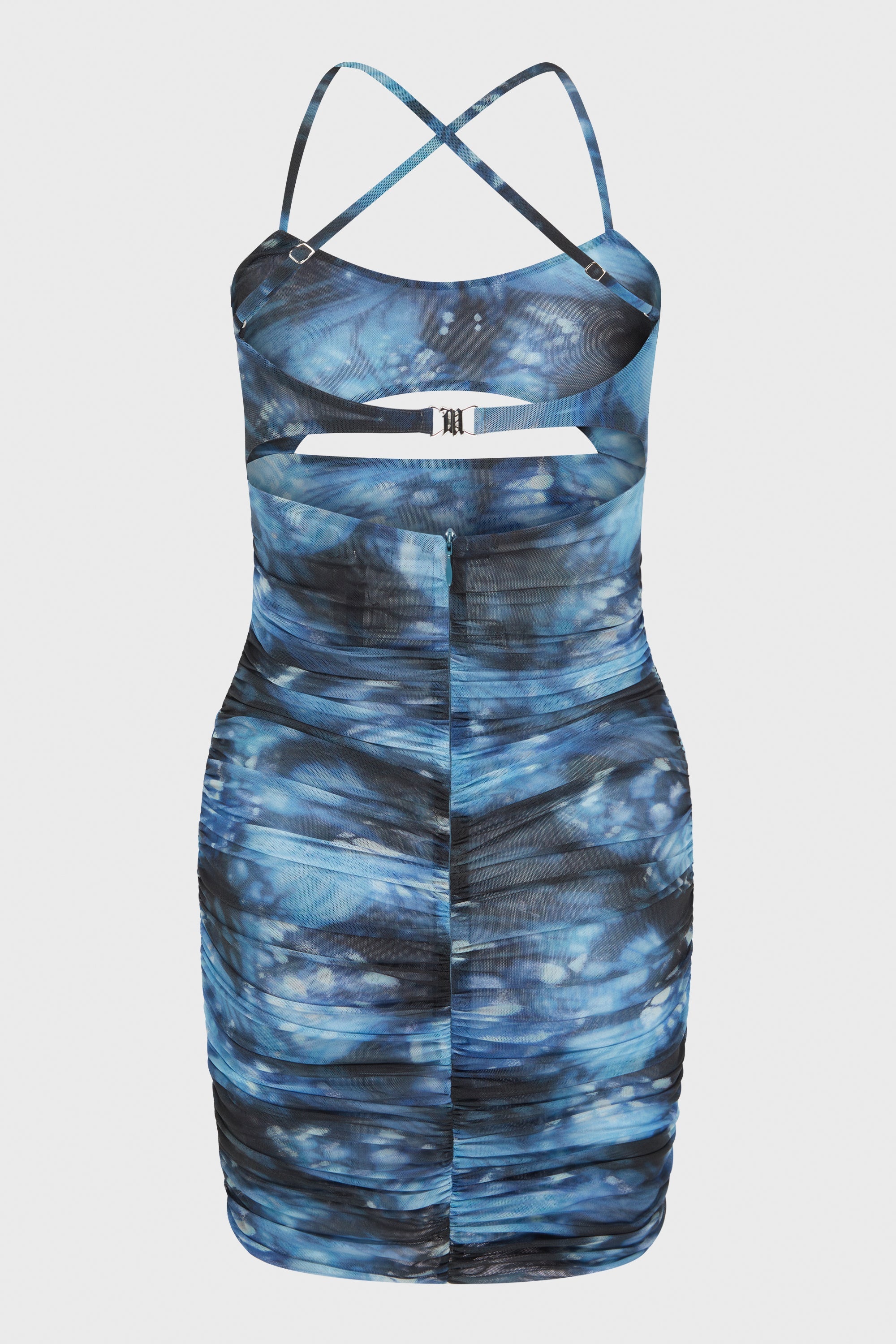 MESH BUTTERFLY MINI DRESS BLUE