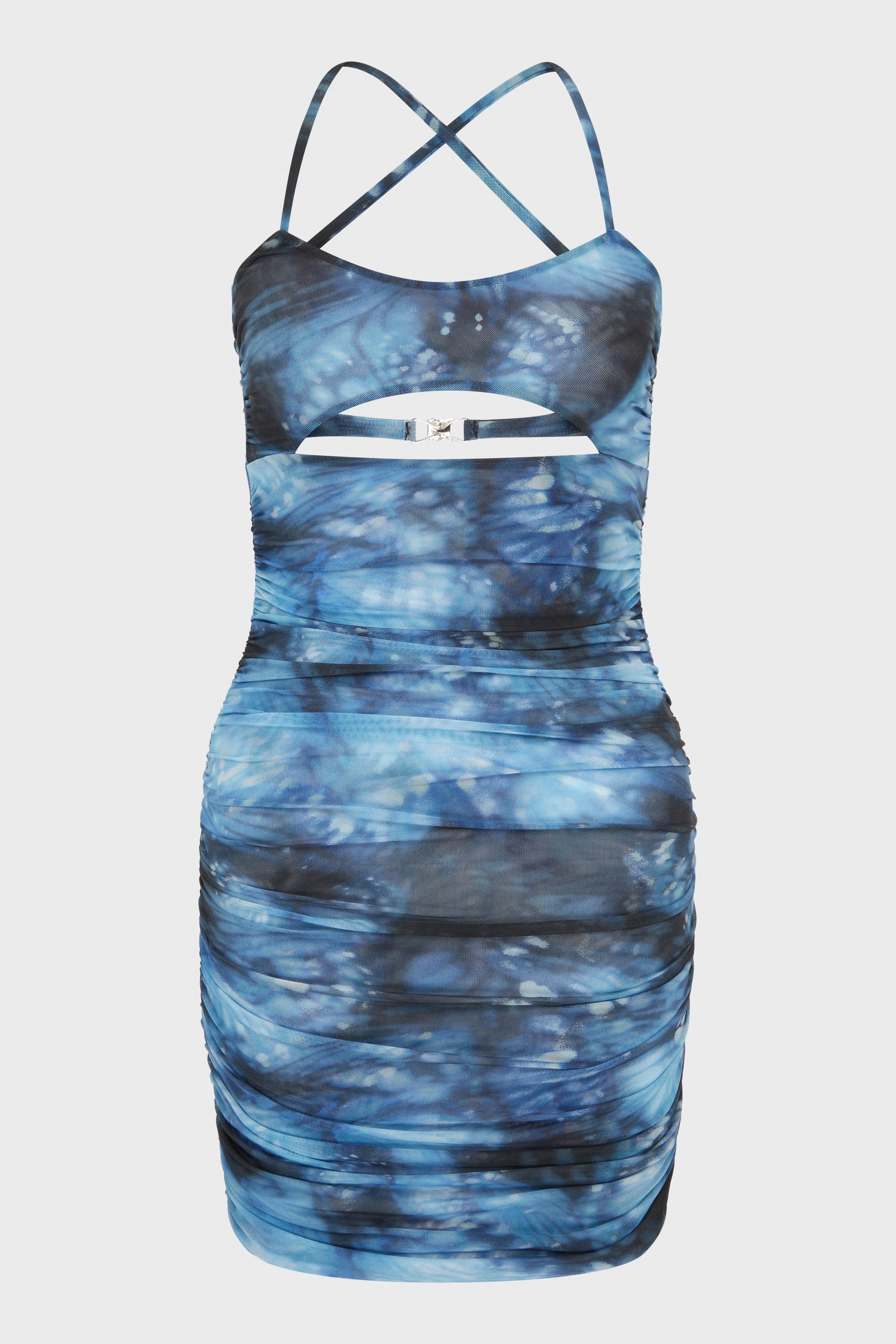 MESH BUTTERFLY MINI DRESS BLUE