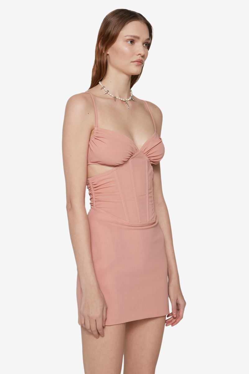MESH CORSET MINI DRESS BLUSH