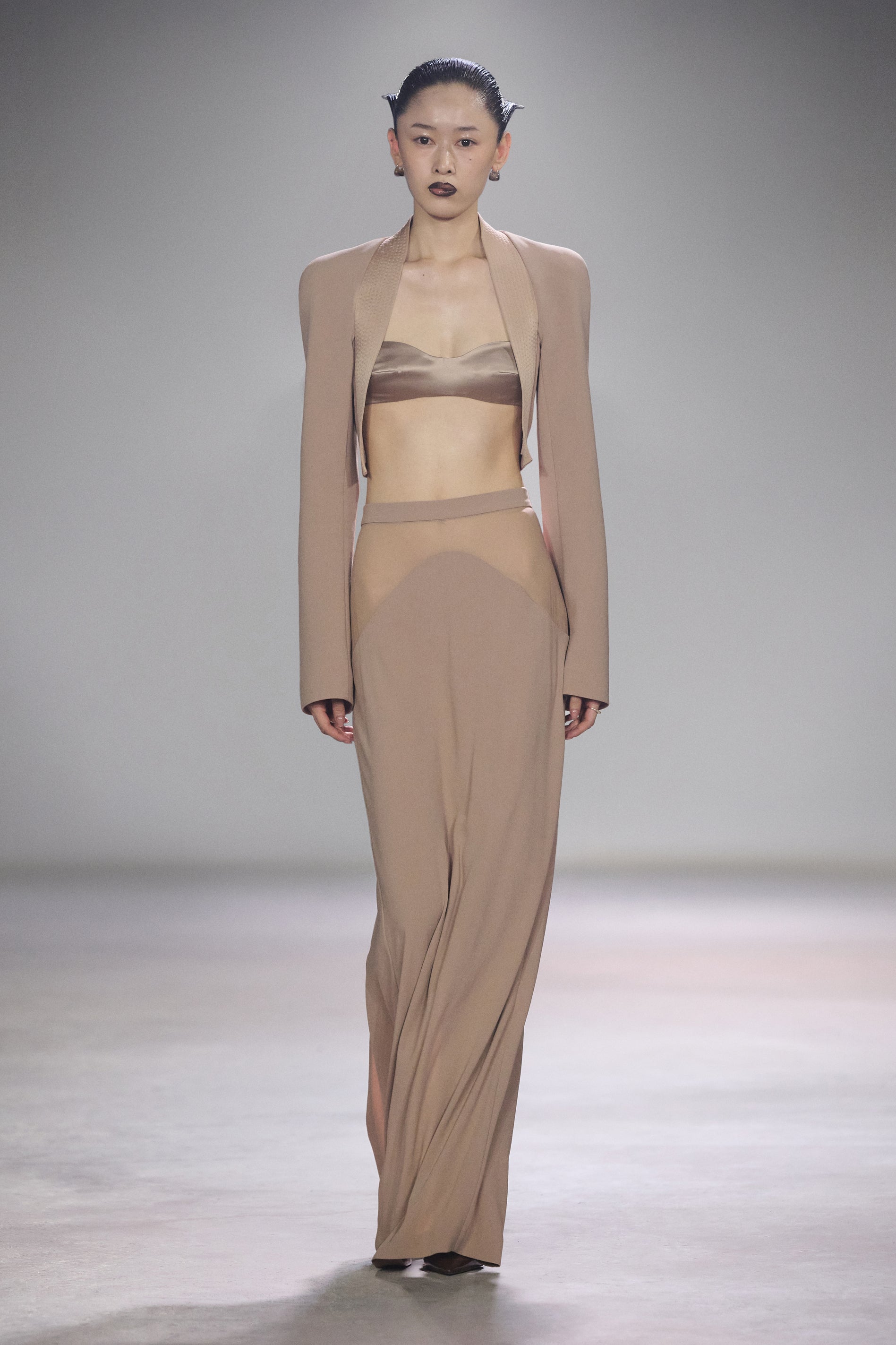 STRAPPY PANELED DRAPED BRA PINK MIST