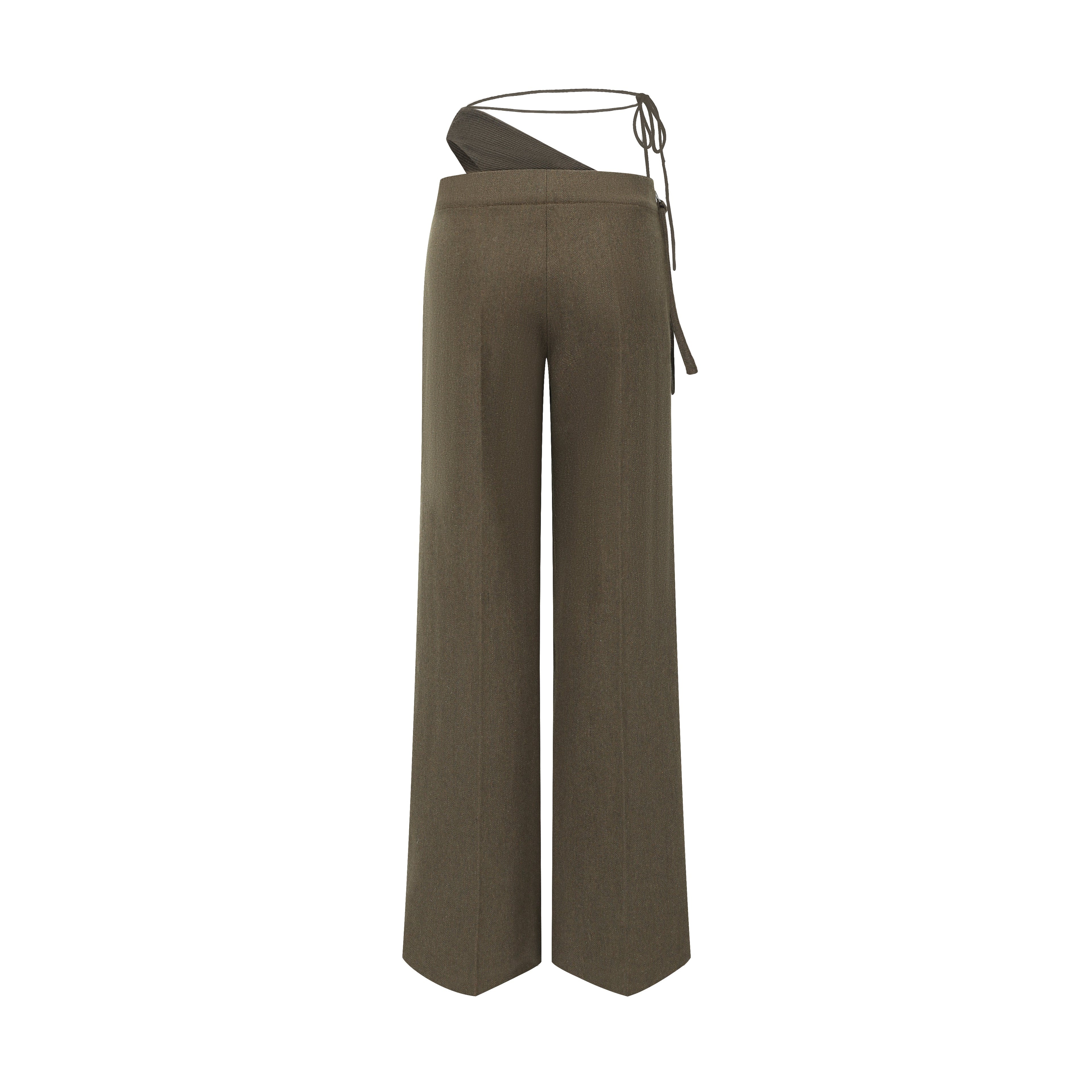GREEN WOOL BLEND DECONSTRUCTED STRAIGHT-LEG TROUSERS