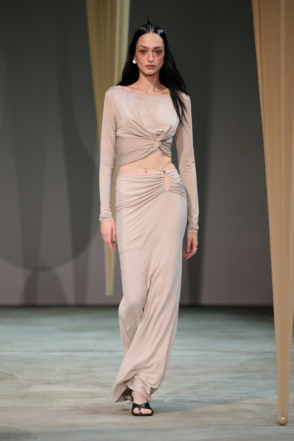 CINCHED TIE-FASTING JERSEY SKIRT GRIEGE